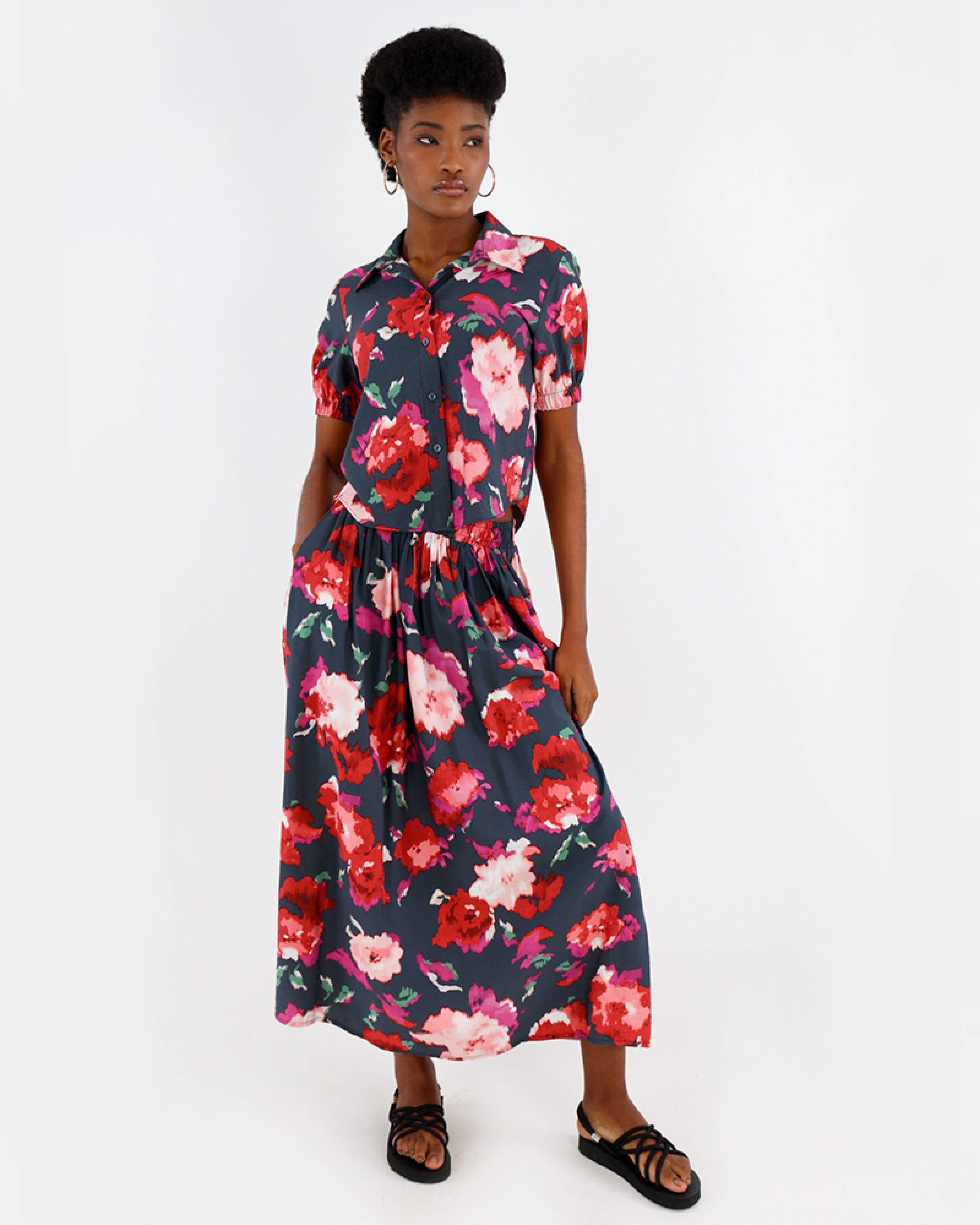Floral Print Short Sleeve Blouse