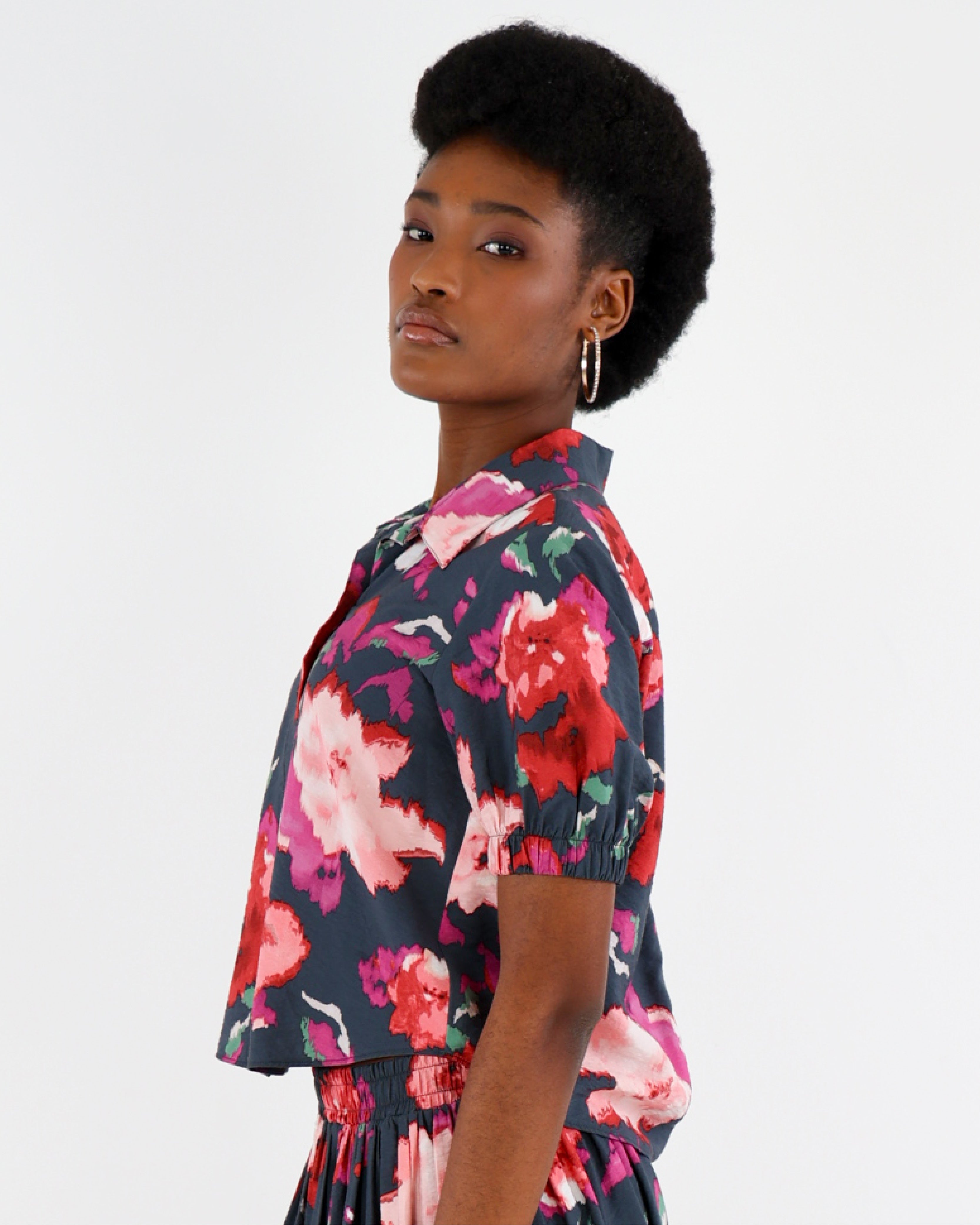 Floral Print Short Sleeve Blouse