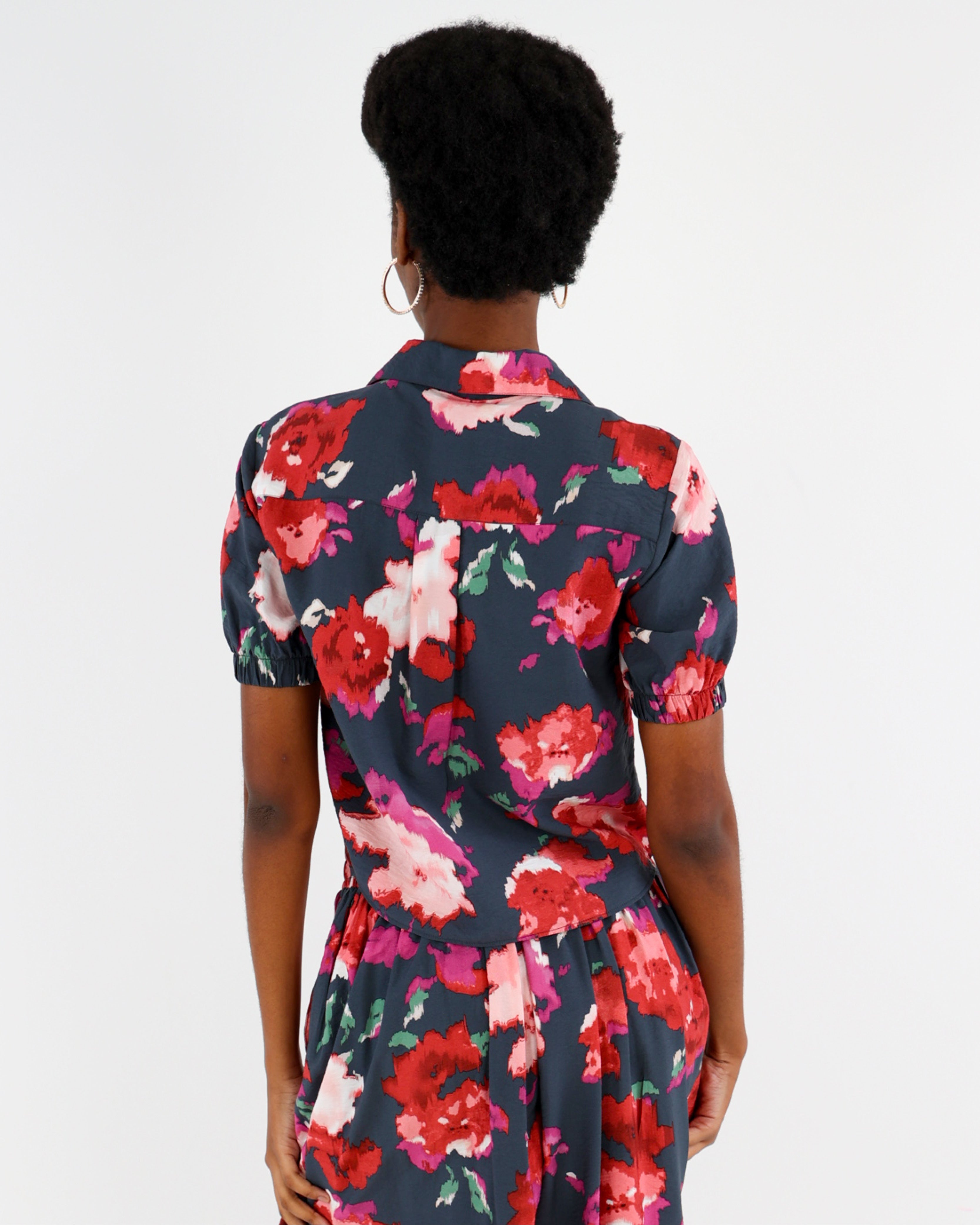Floral Print Short Sleeve Blouse