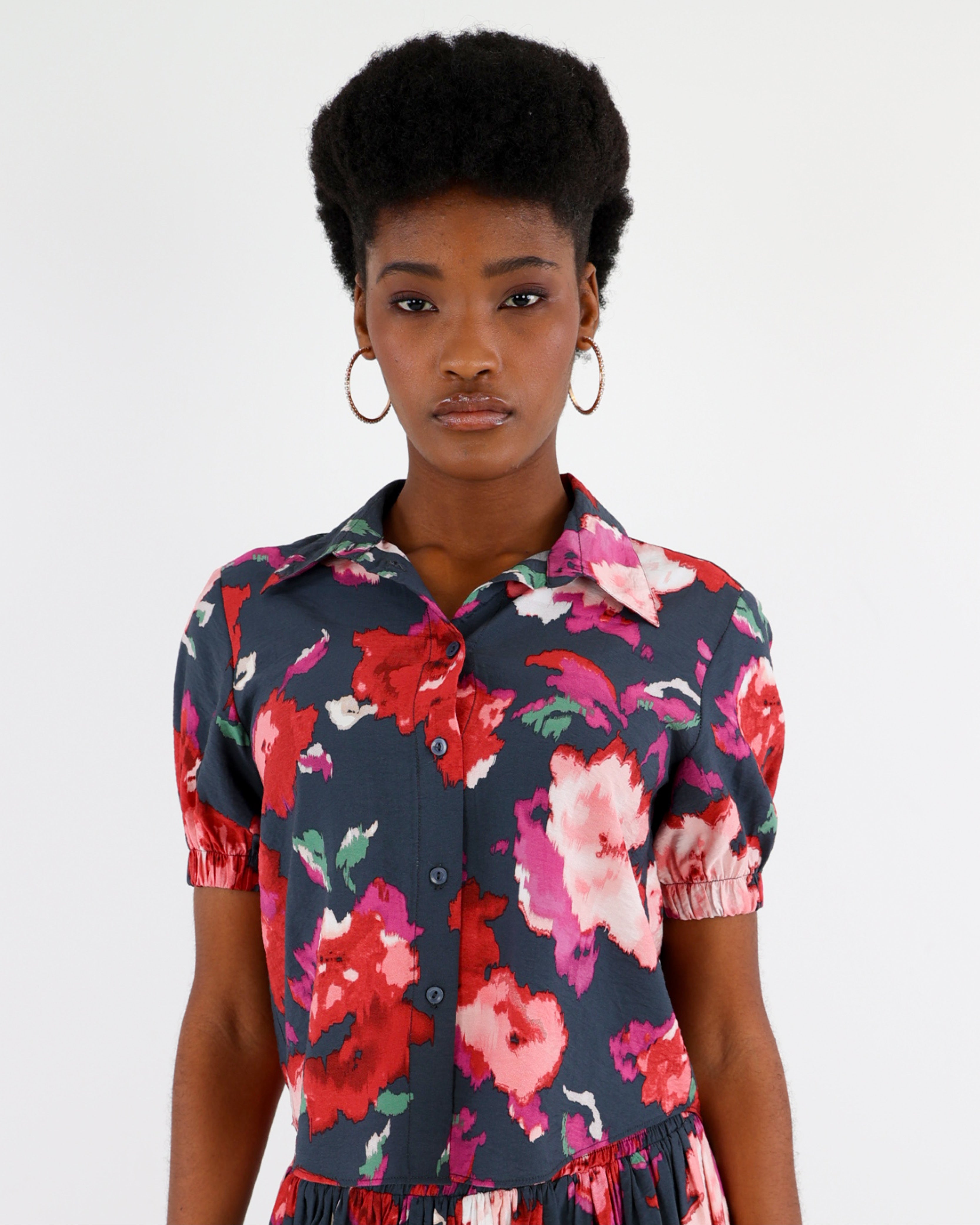 Floral Print Short Sleeve Blouse