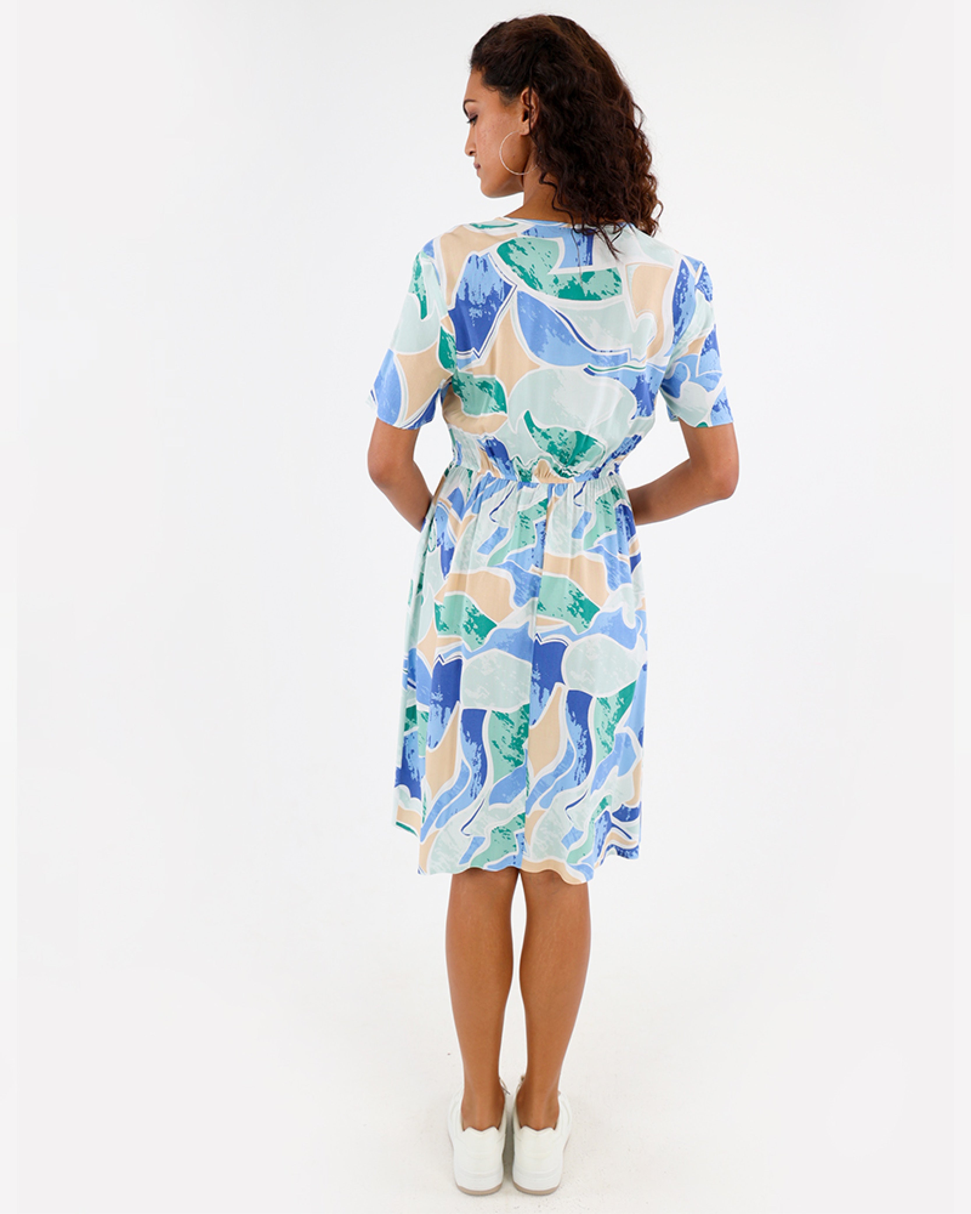 Pastel Watercolour Print Short Sleeve Summer Dress