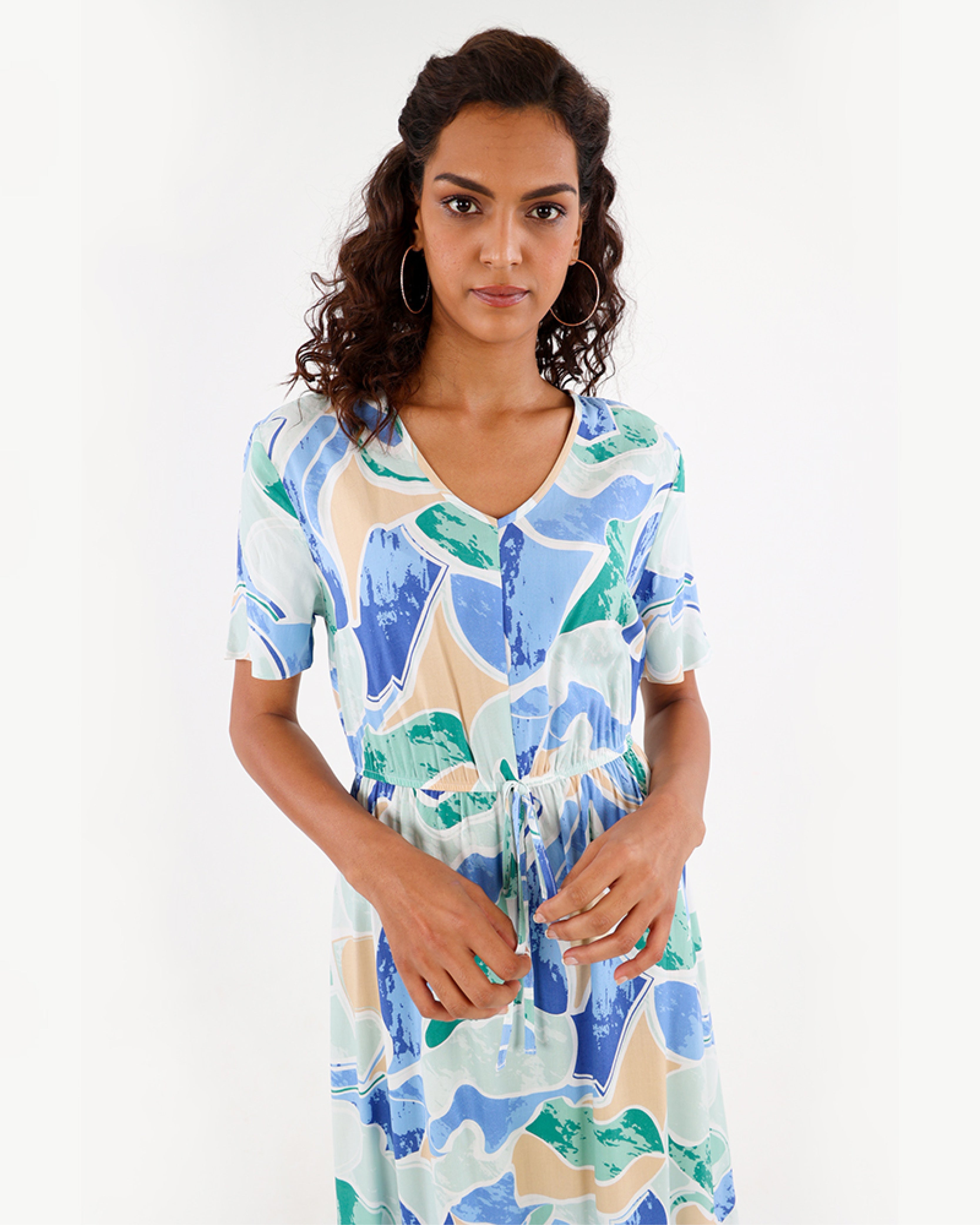 Pastel Watercolour Print Short Sleeve Summer Dress