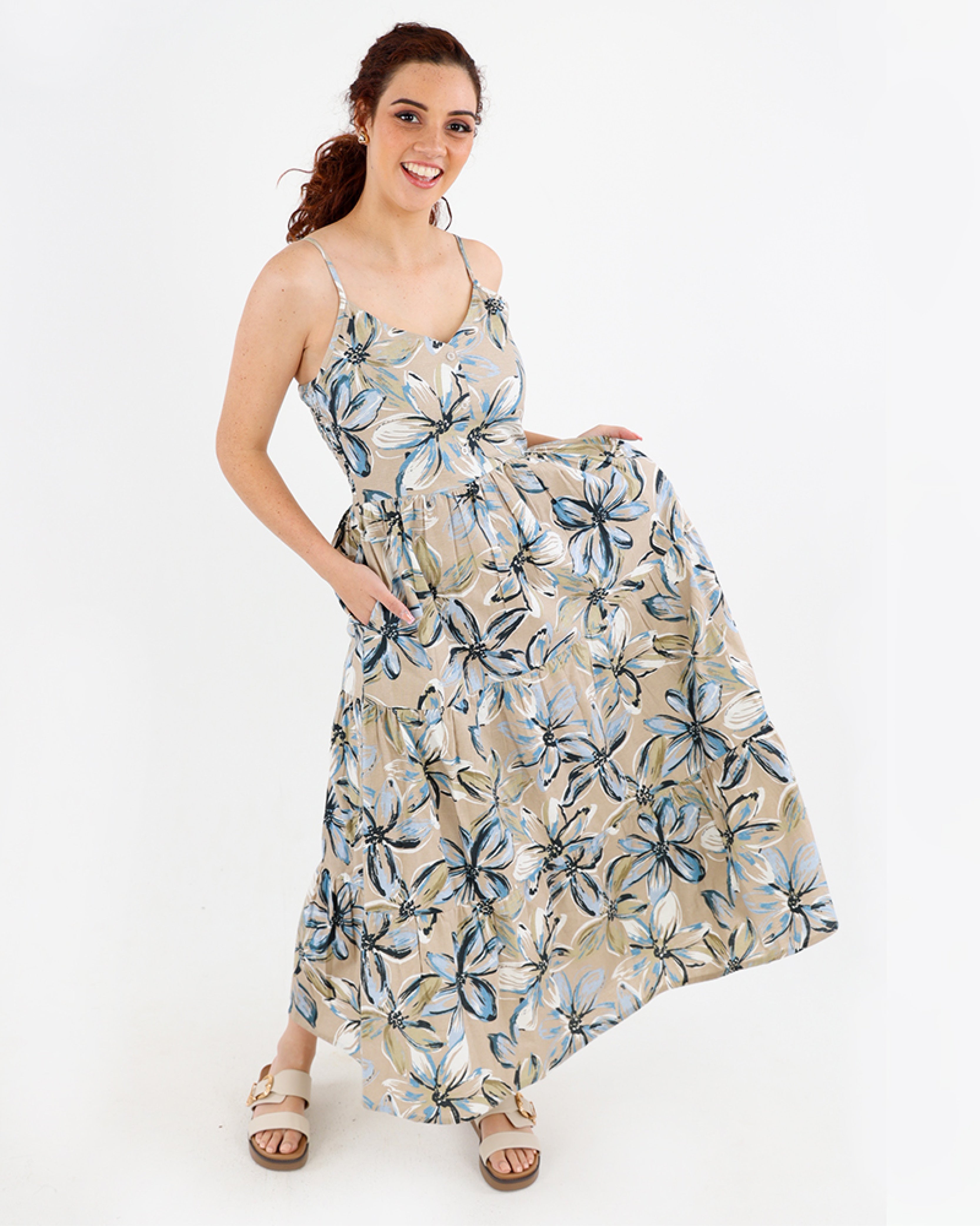 Strappy Tiered Midi Dress