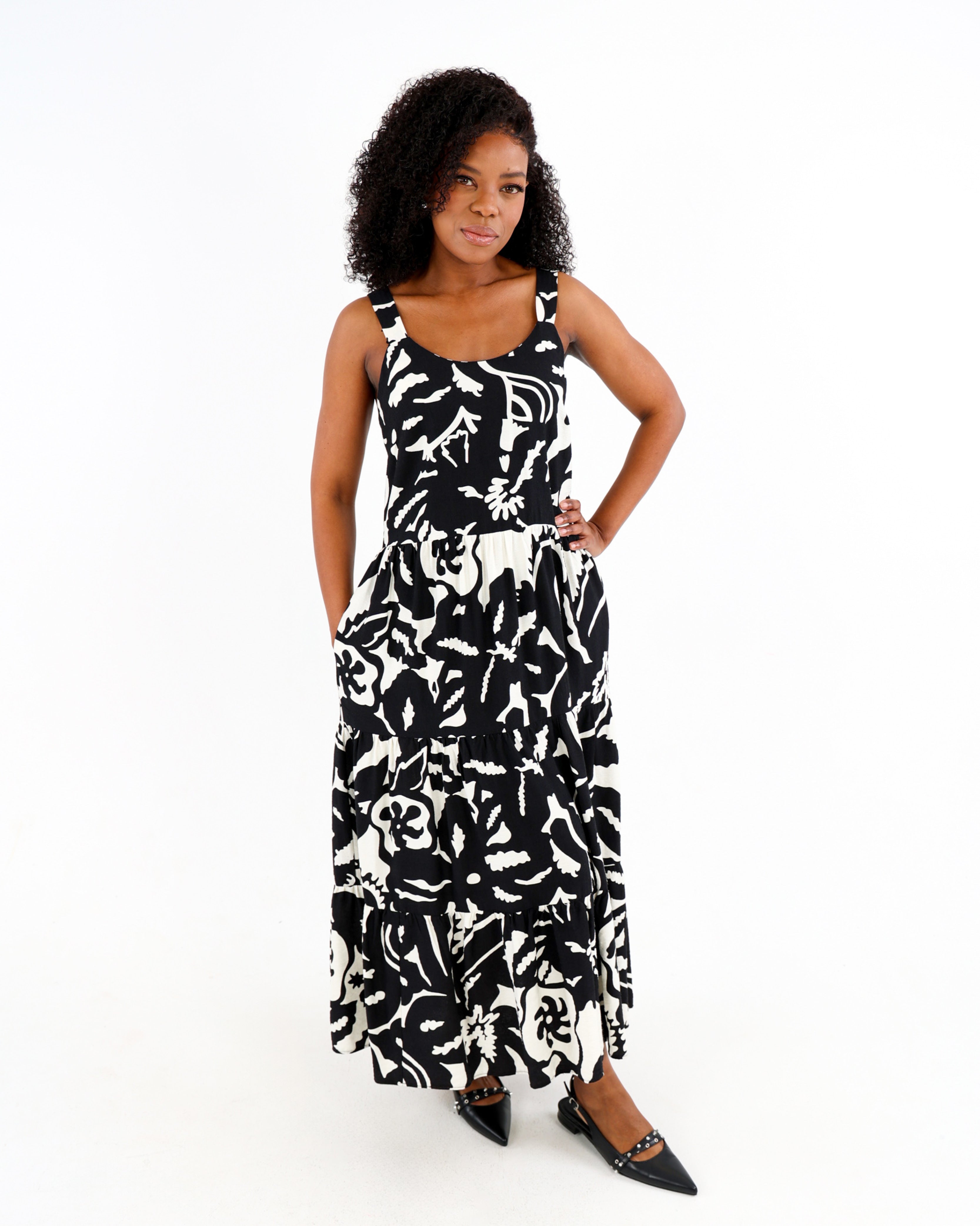 Black Strappy Tiered Maxi Dress