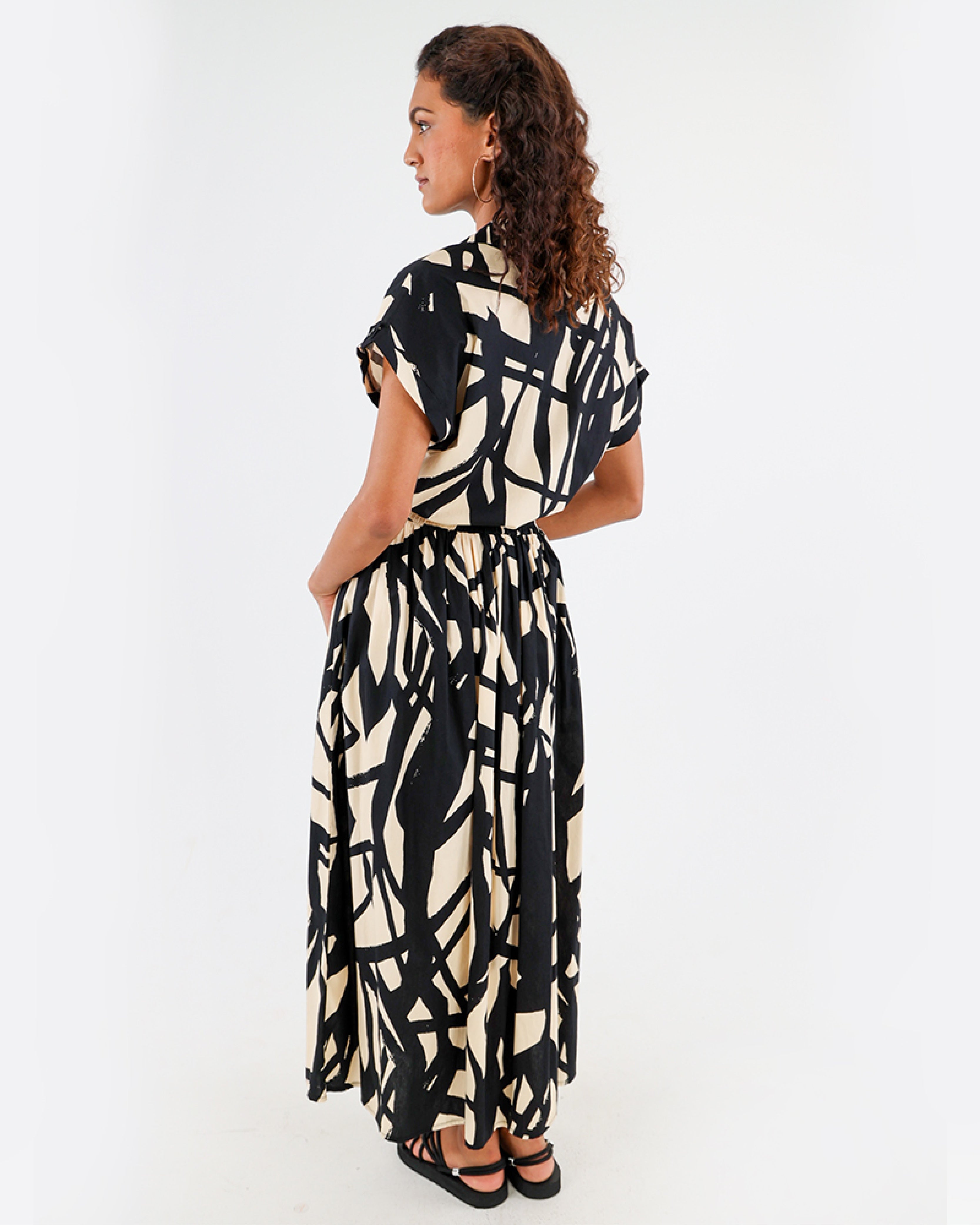 Abstract Print Flared Maxi Skirt