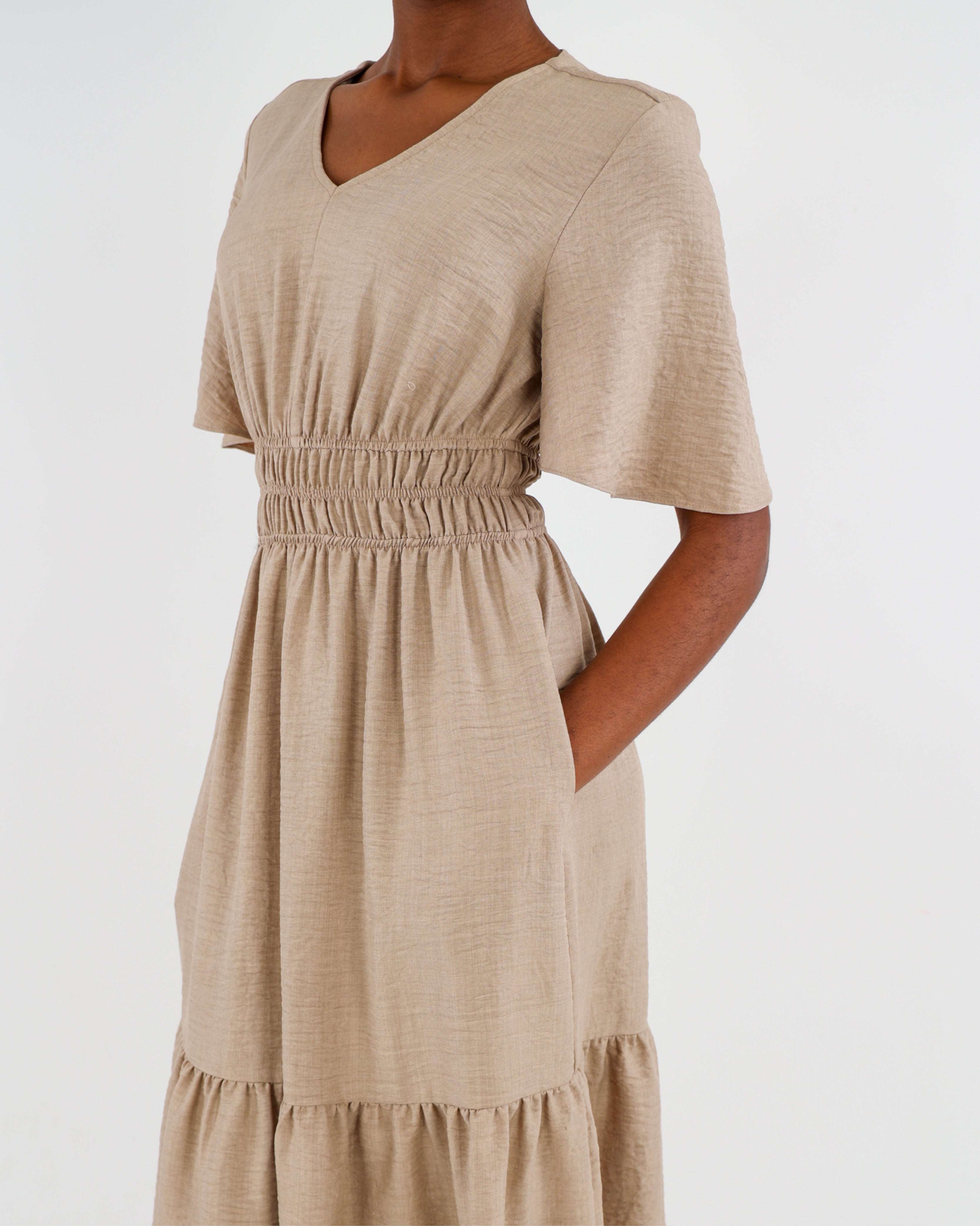 Short Sleeve Tiered Midi Dress