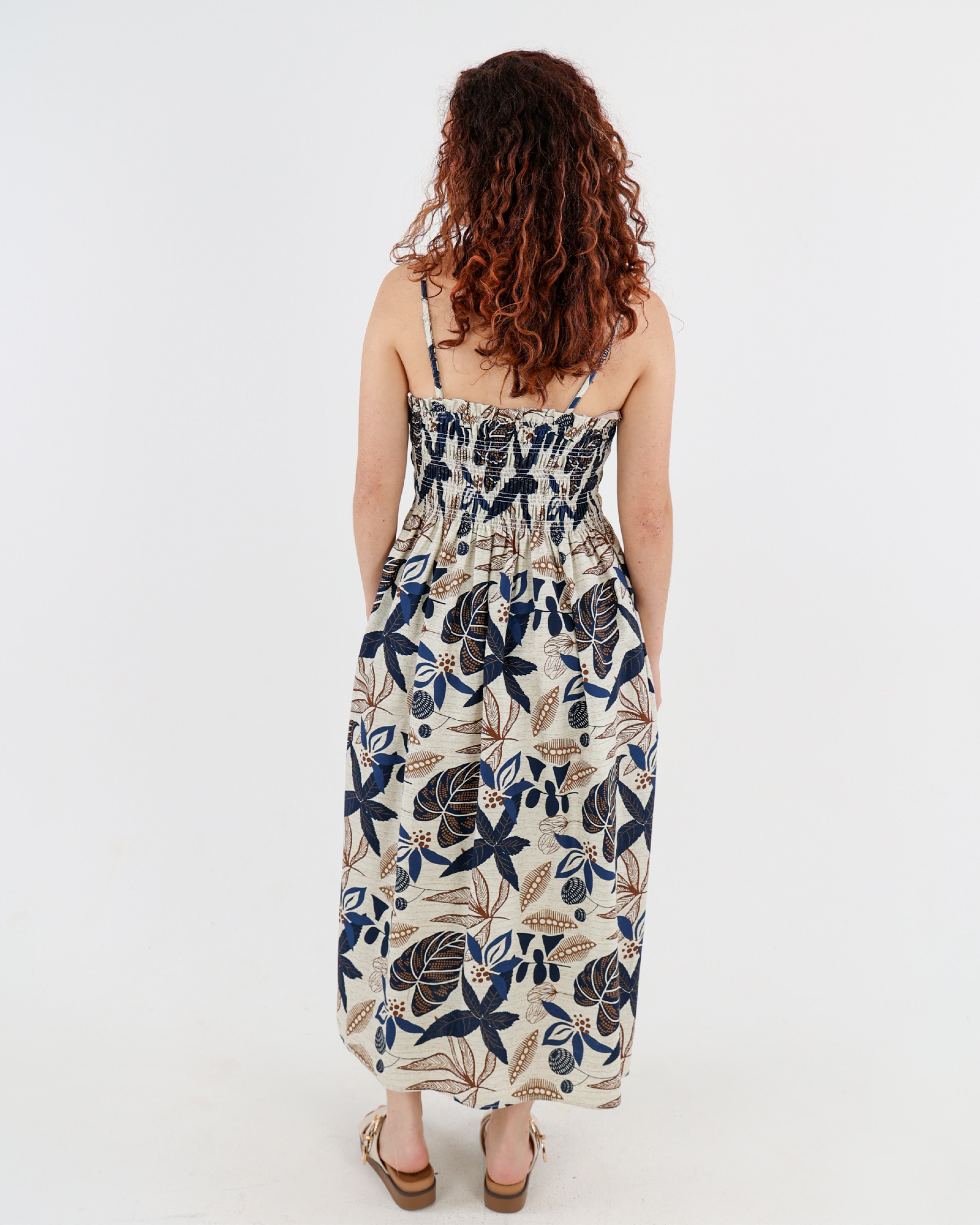Stone Ruched Bodice Printed Strappy Maxi Dress