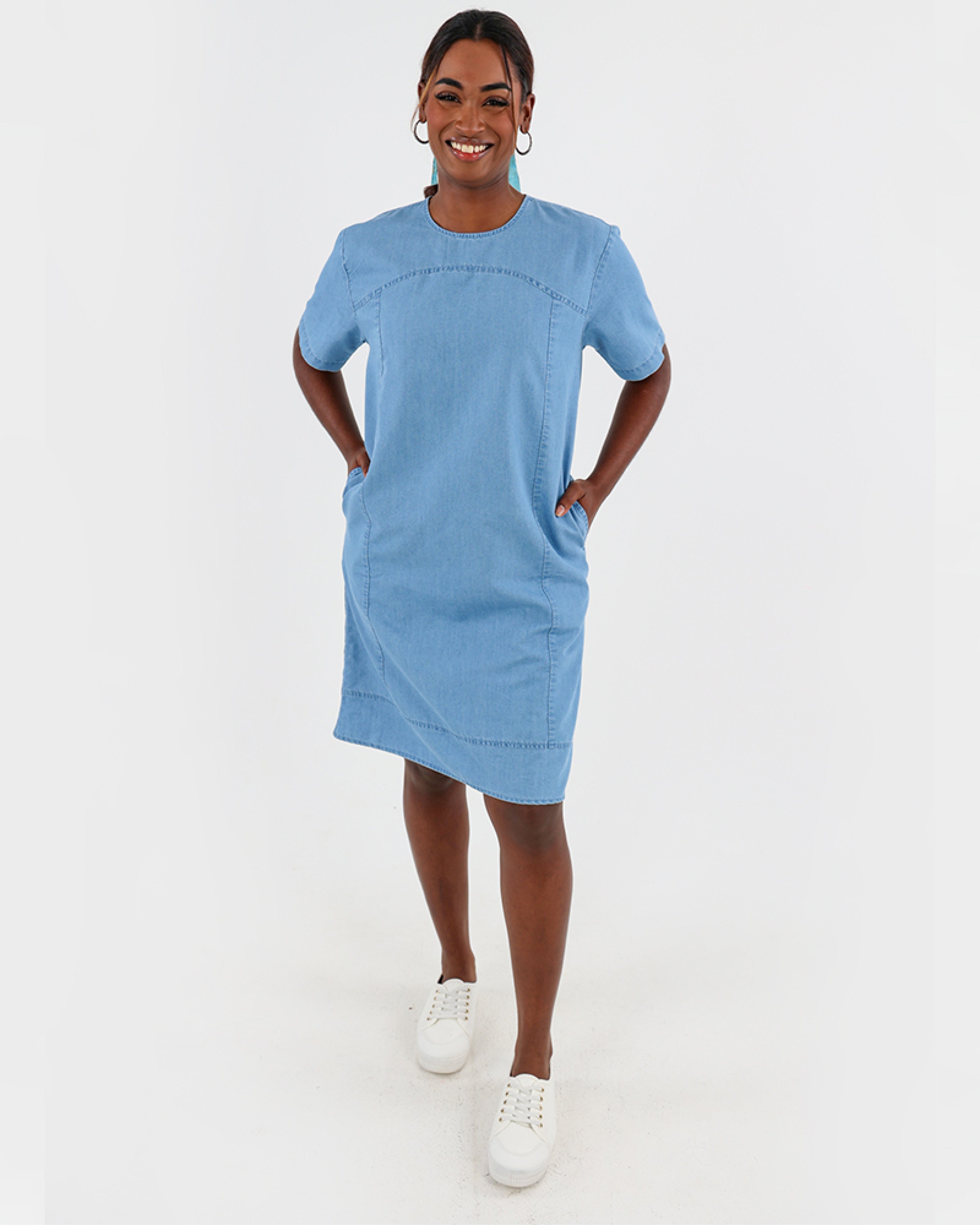 Short Sleeve Denim Tunic Dress