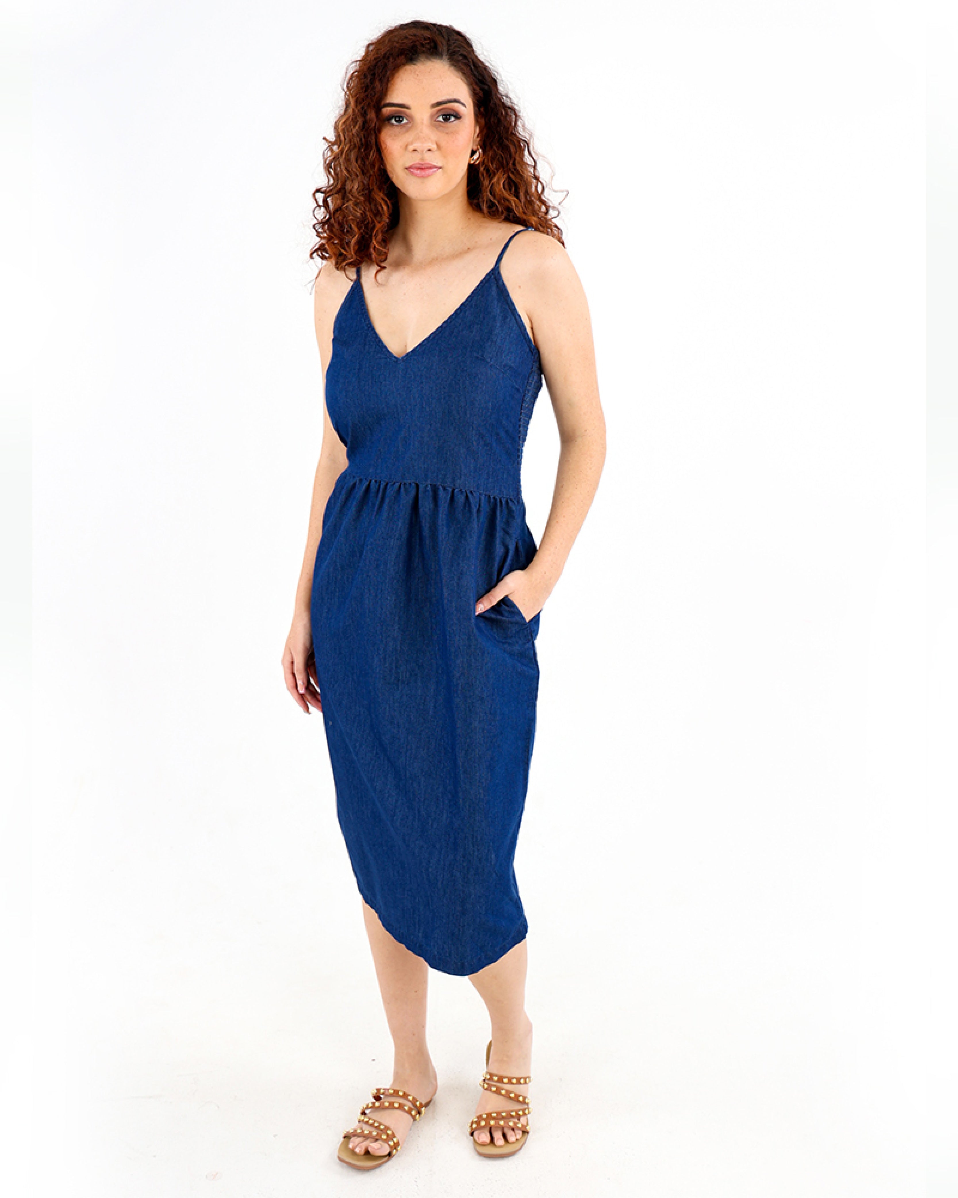 Strappy Denim Midi Dress