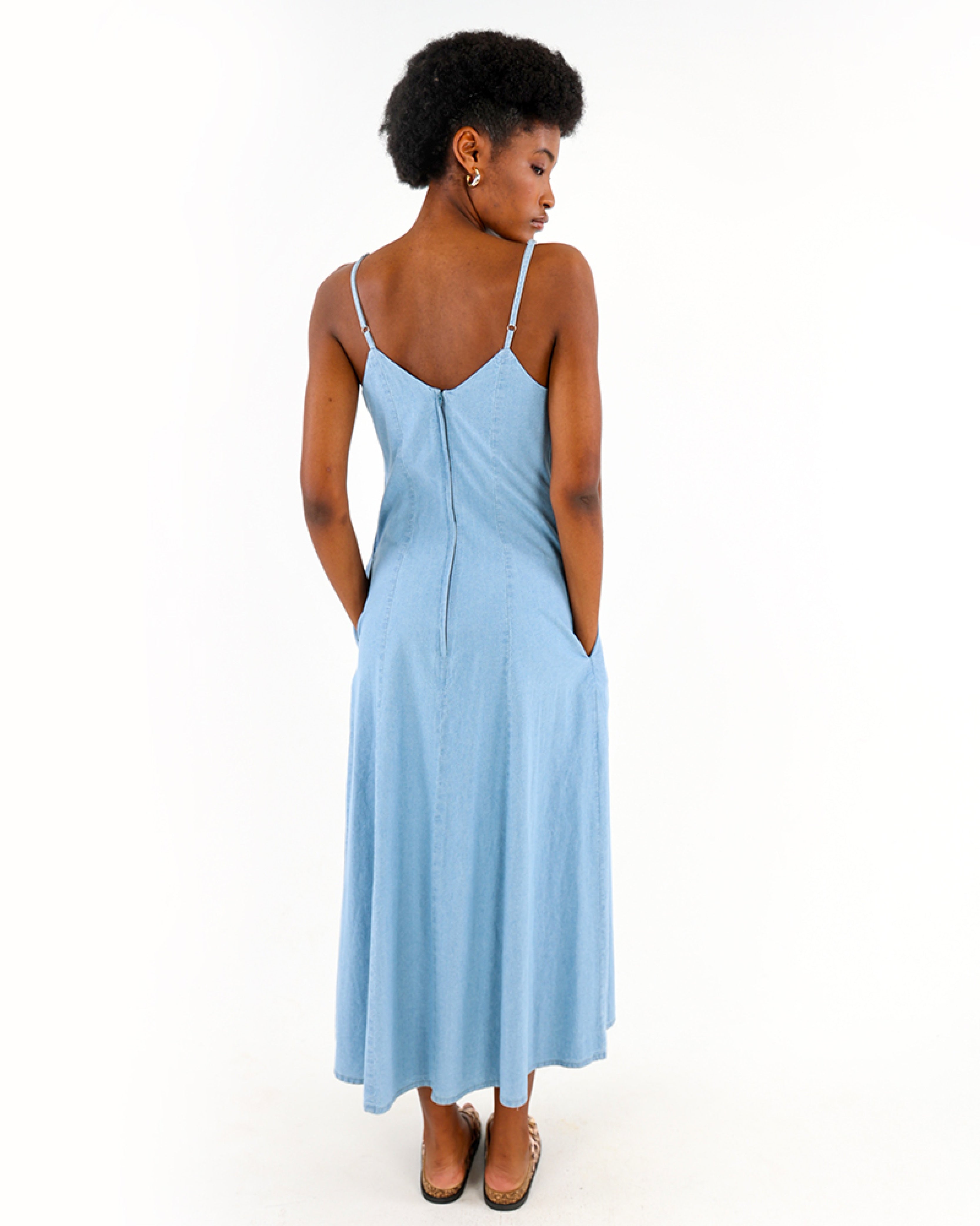 100% Cotton Beaded Strappy Midi Dress