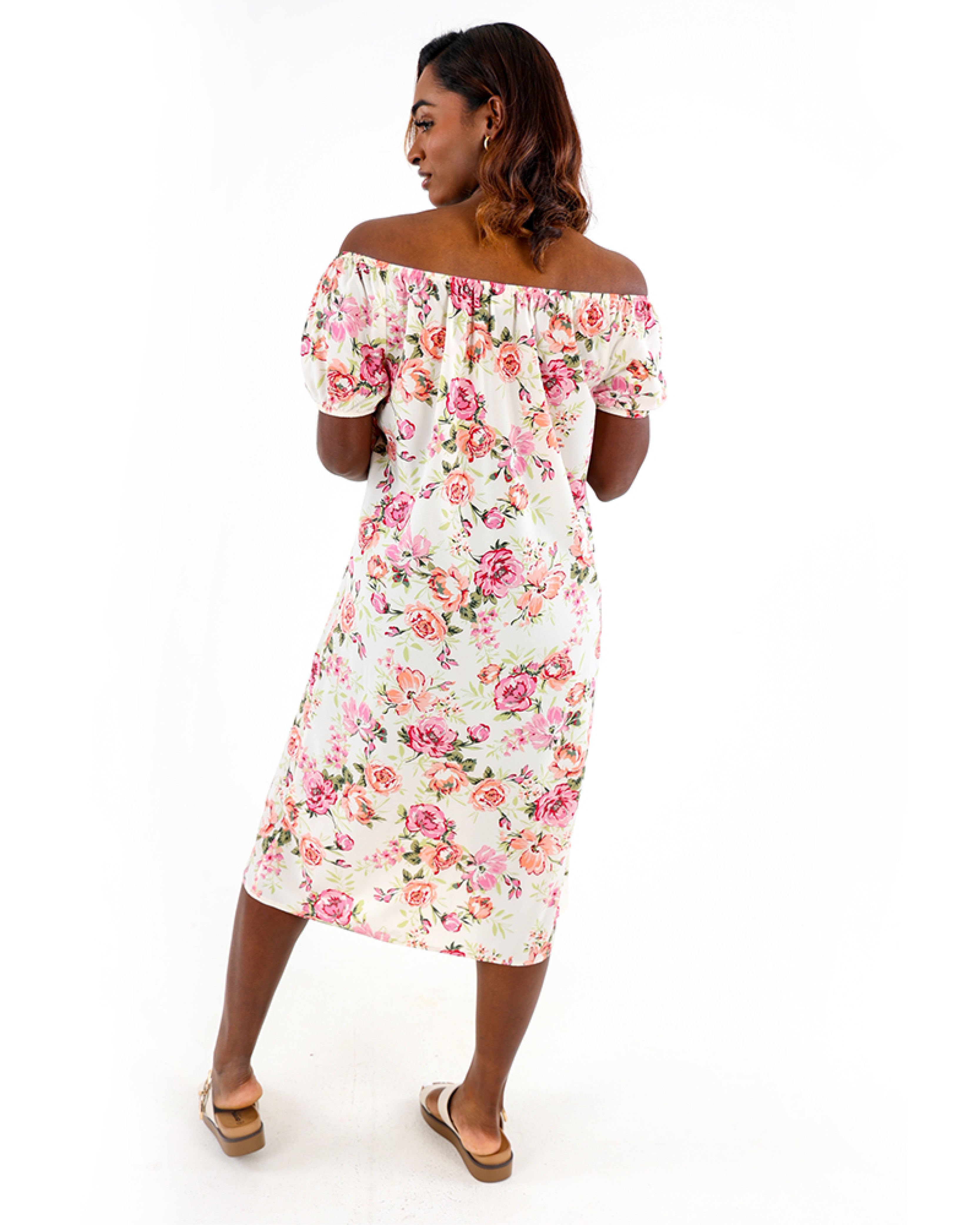 Short Puff Sleeve Floral Print Dress