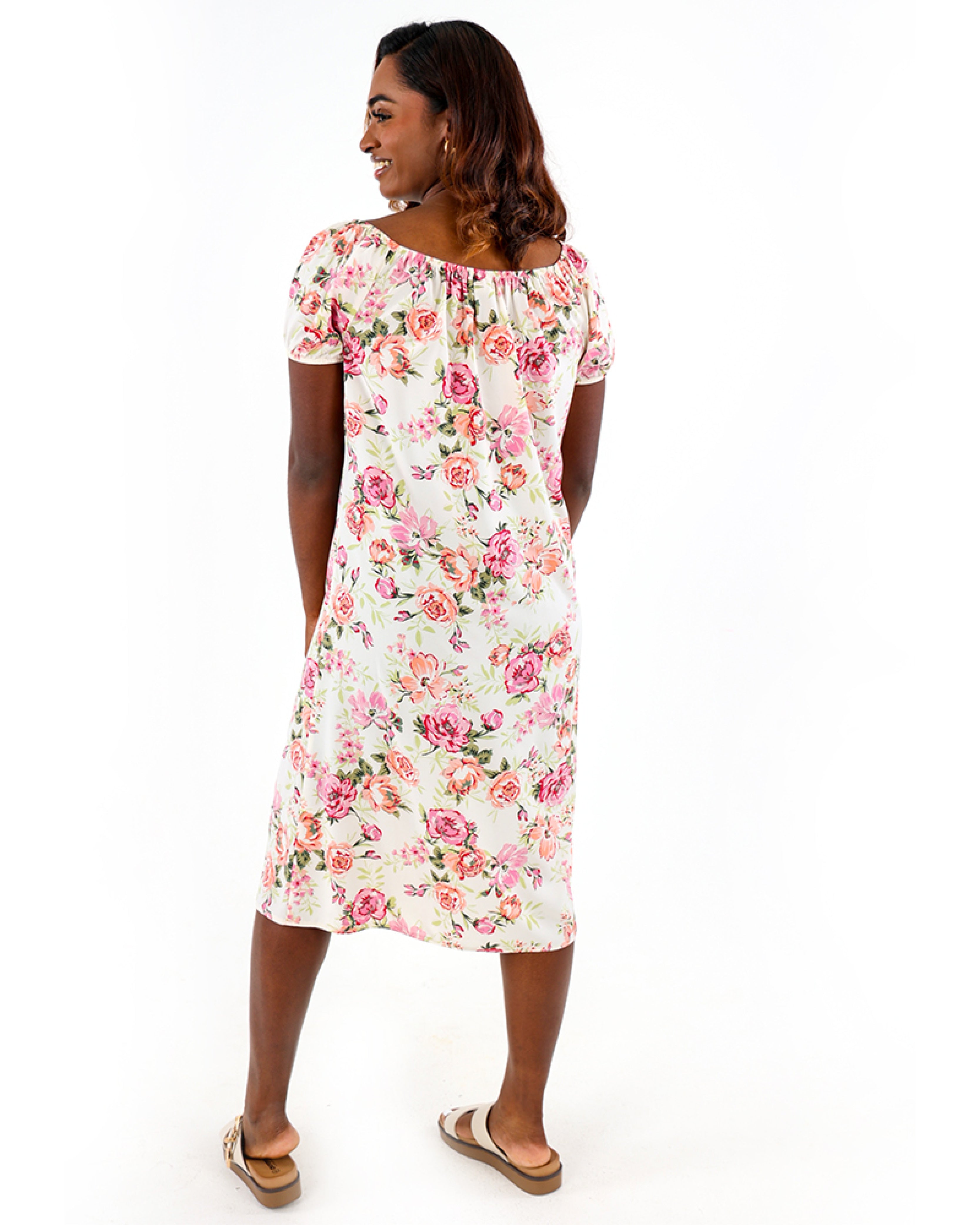 Short Puff Sleeve Floral Print Dress