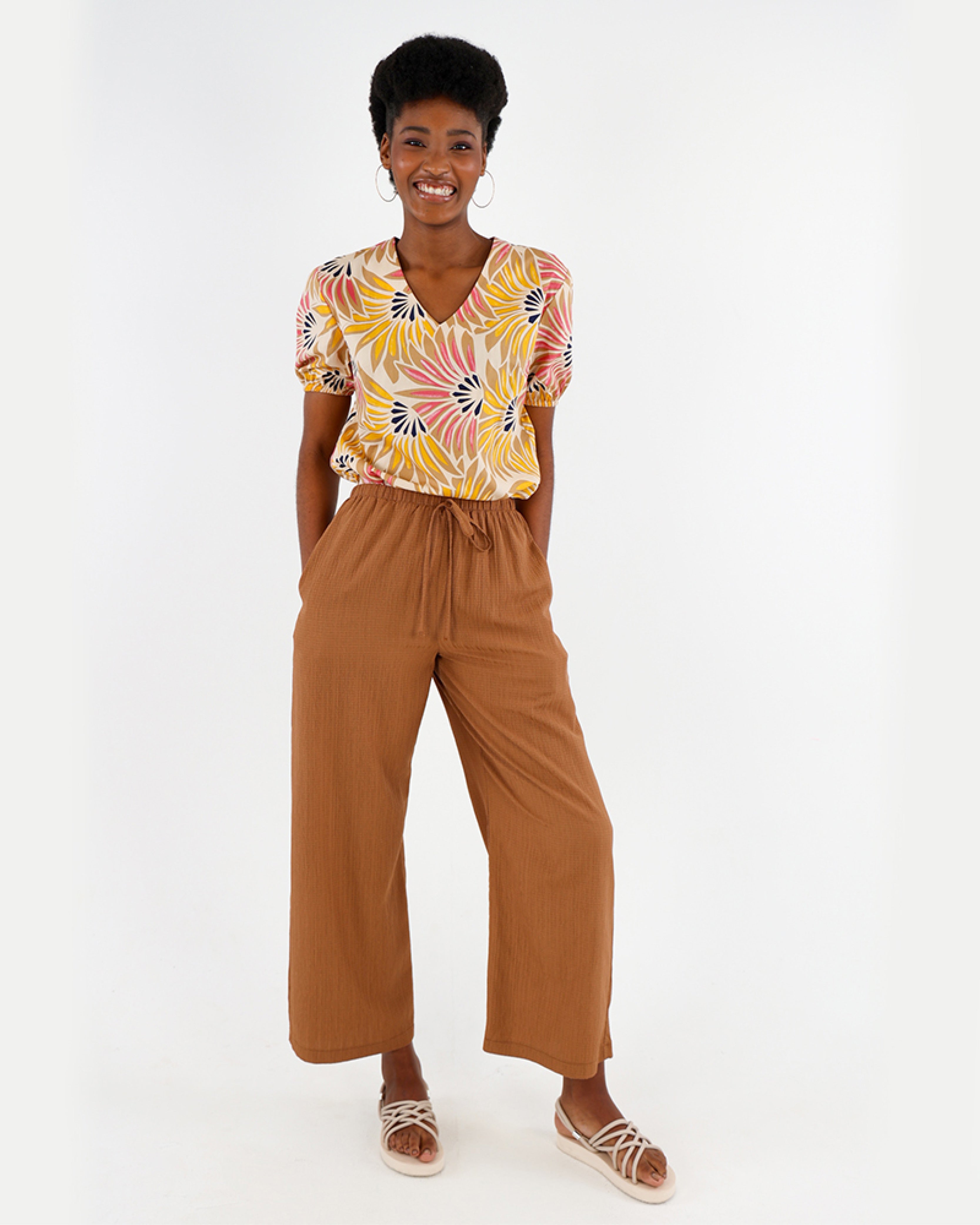Mocha Textured Wide Leg Pants
