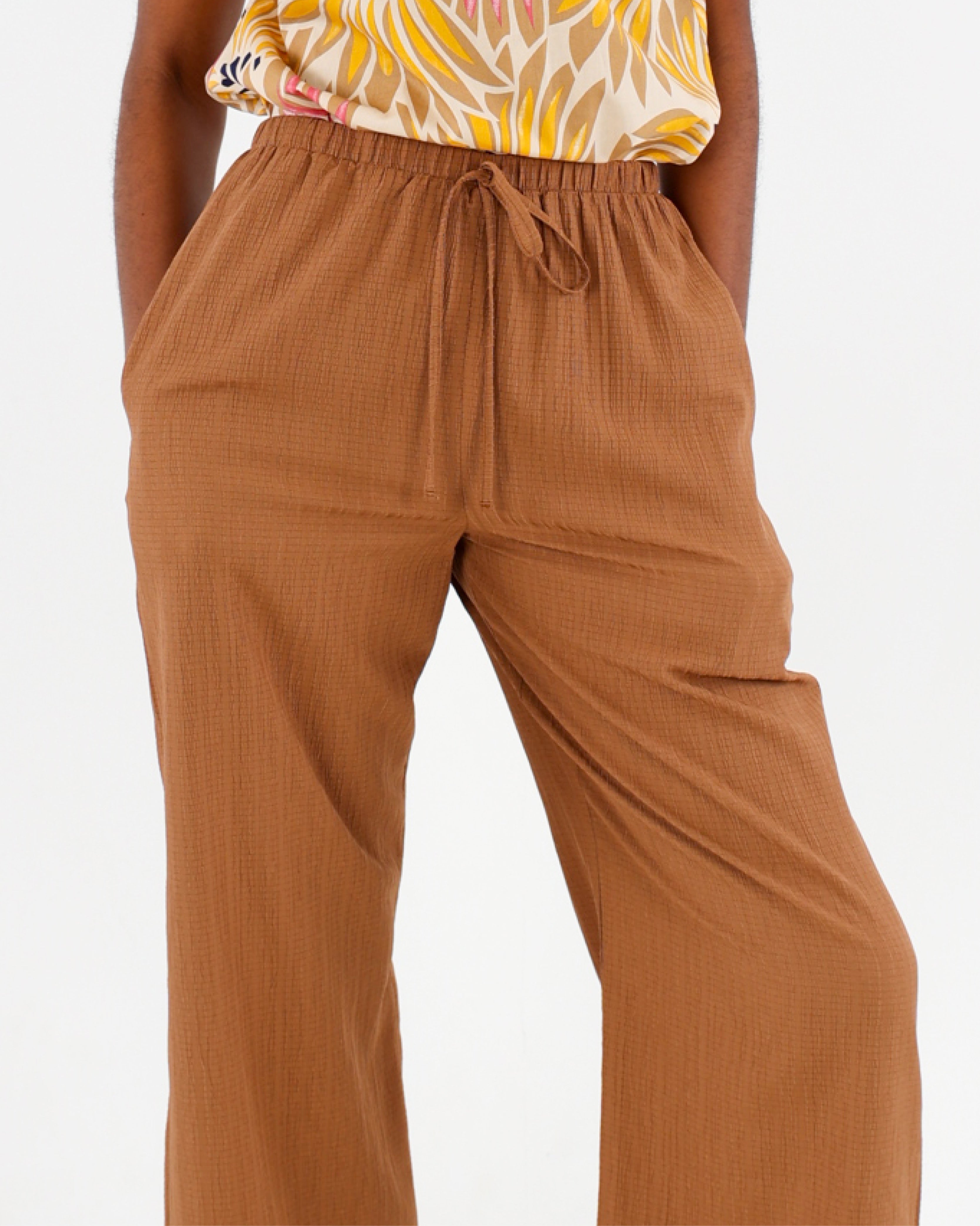 Mocha Textured Wide Leg Pants