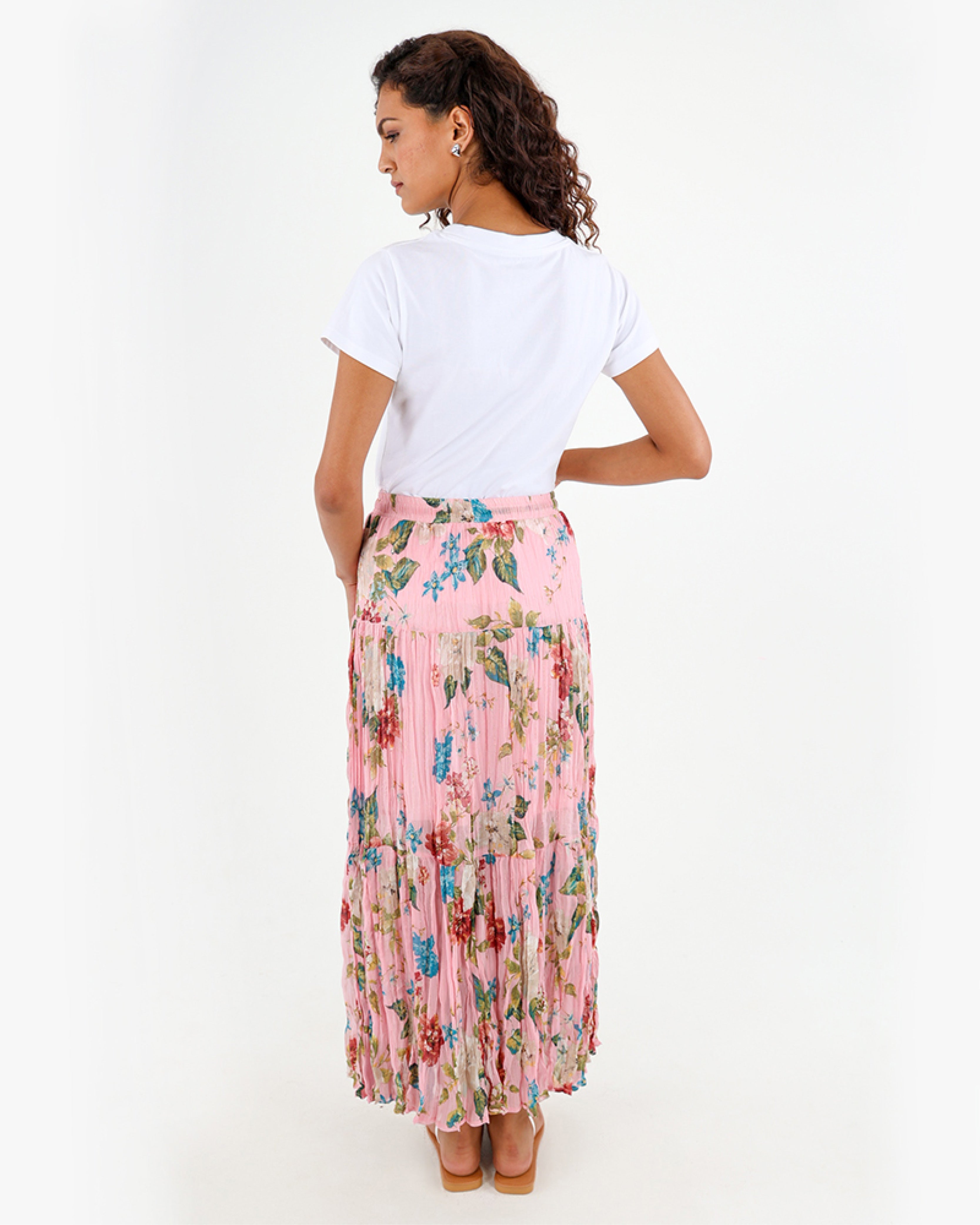 Lurex Floral Tiered Maxi Skirt