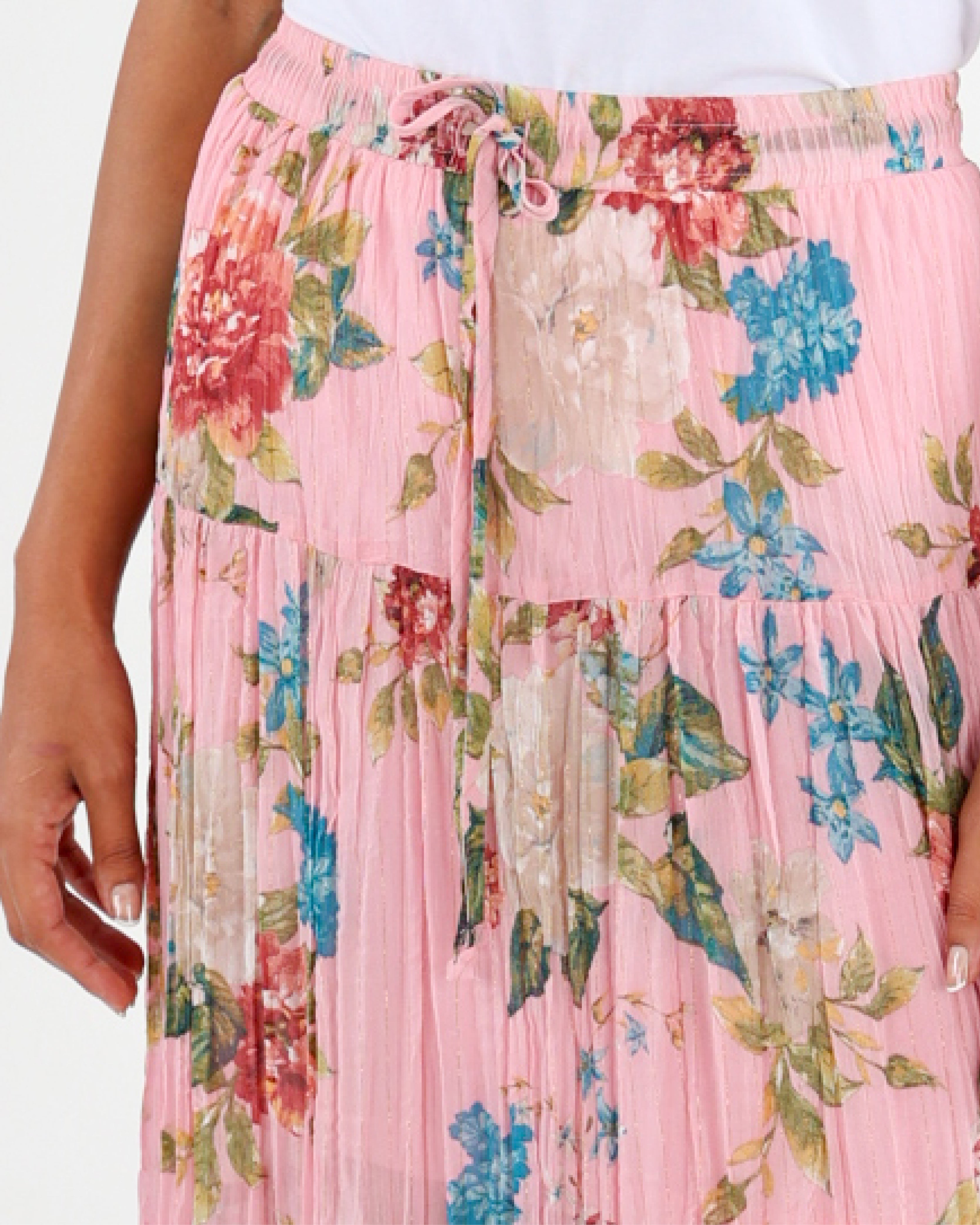 Lurex Floral Tiered Maxi Skirt