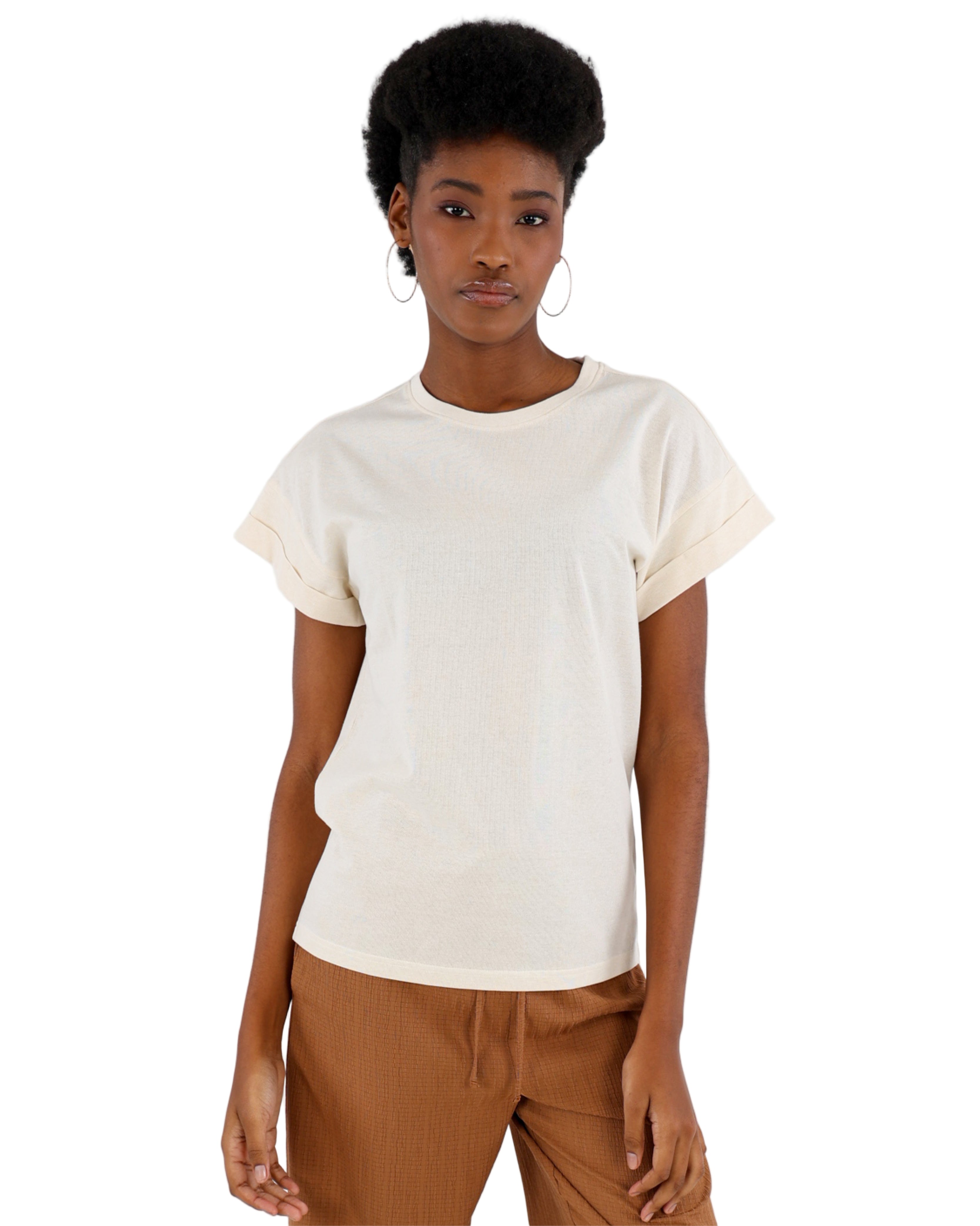 Cream Turn Back Short Sleeve T-Shirt