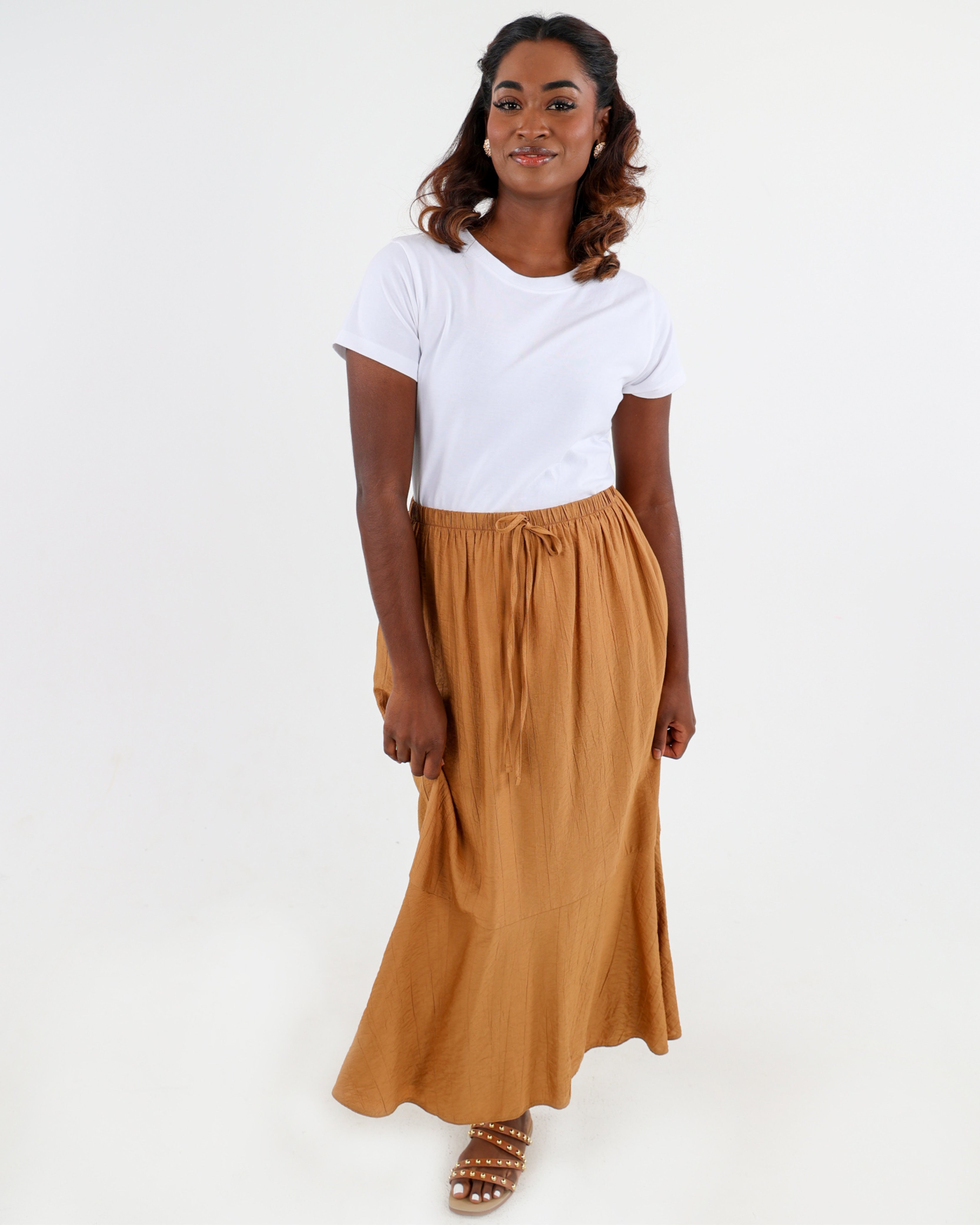 Tan Single Tiered Maxi Skirt