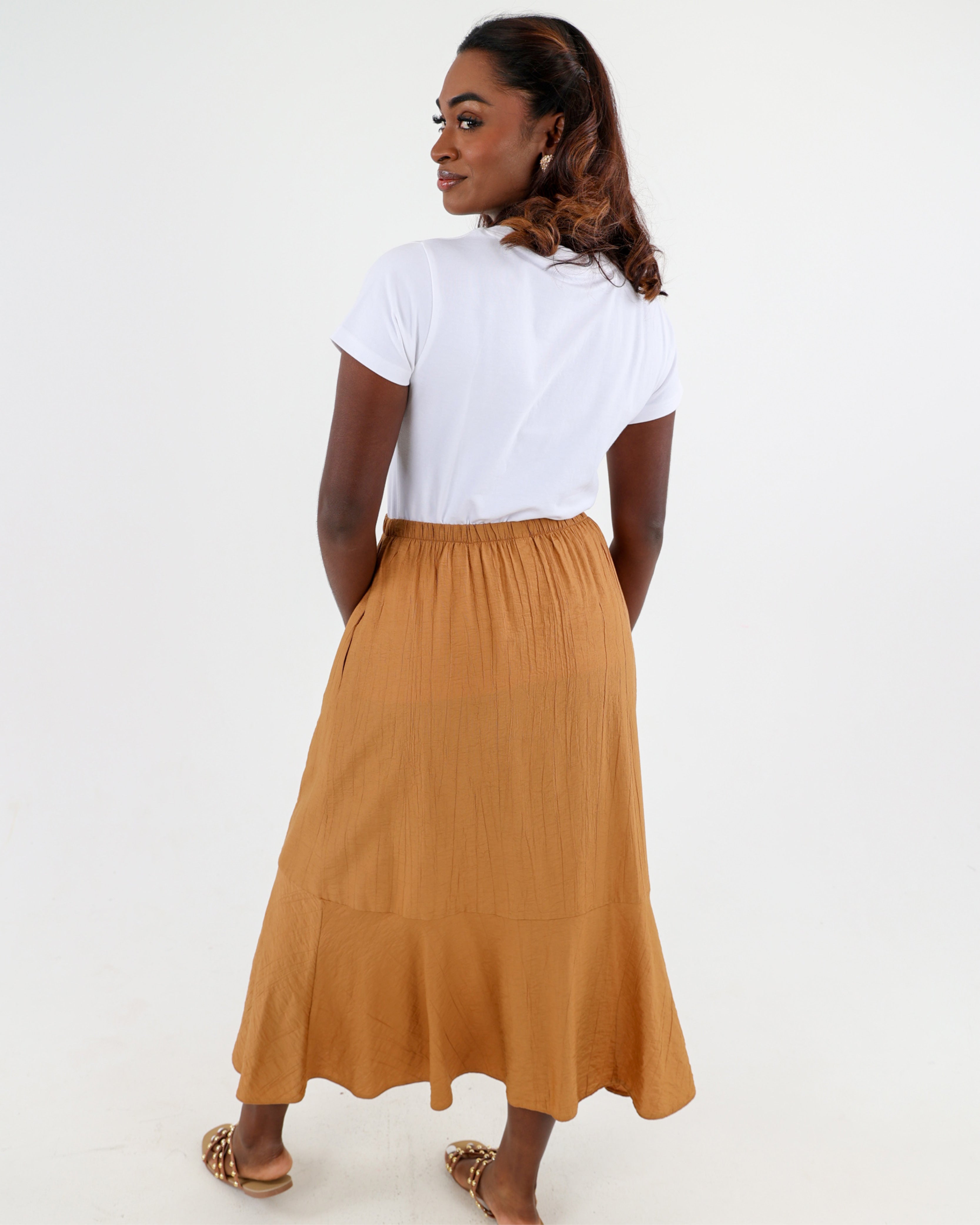 Tan Single Tiered Maxi Skirt