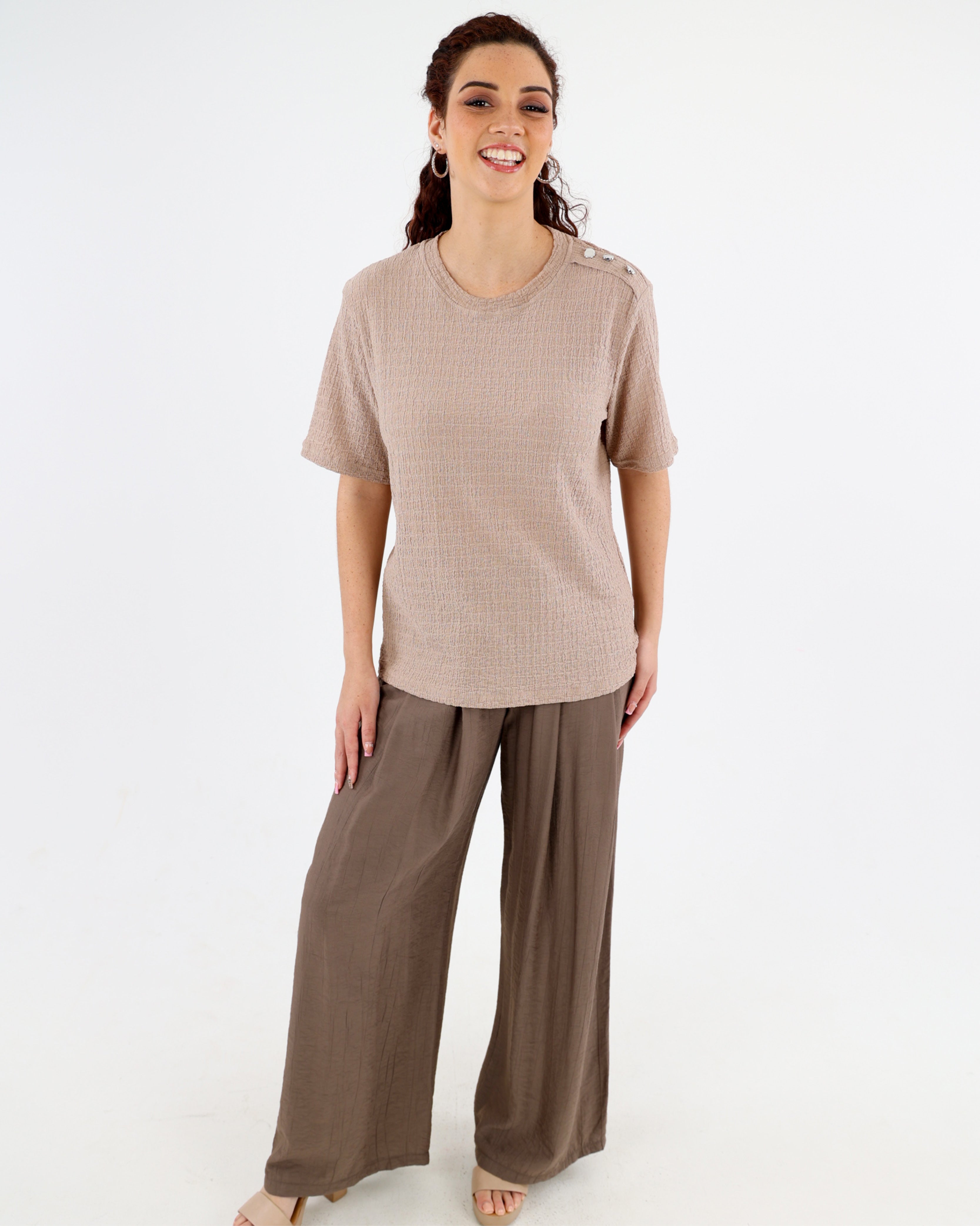 Stone Shoulder Button Bubble Top