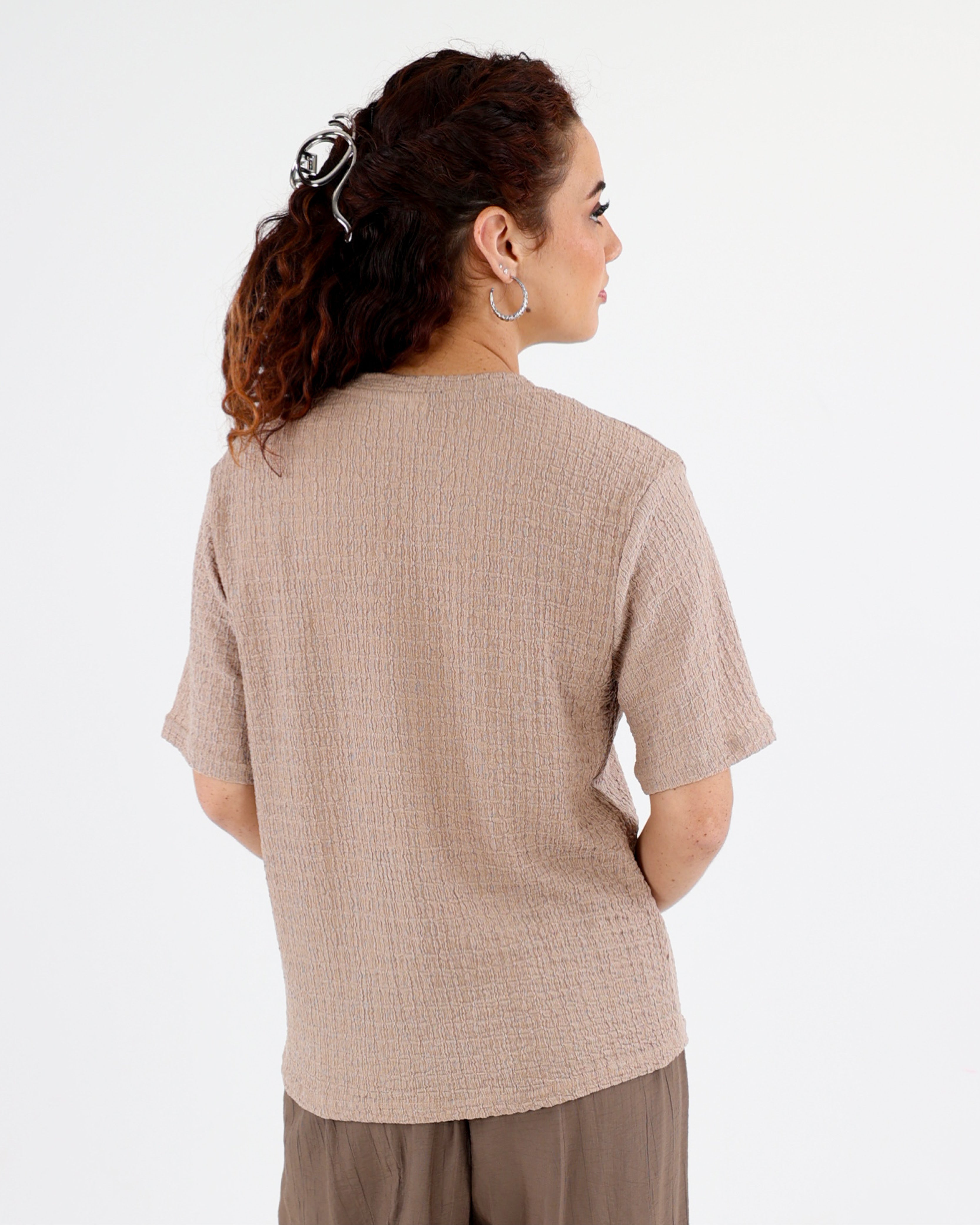 Stone Shoulder Button Bubble Top