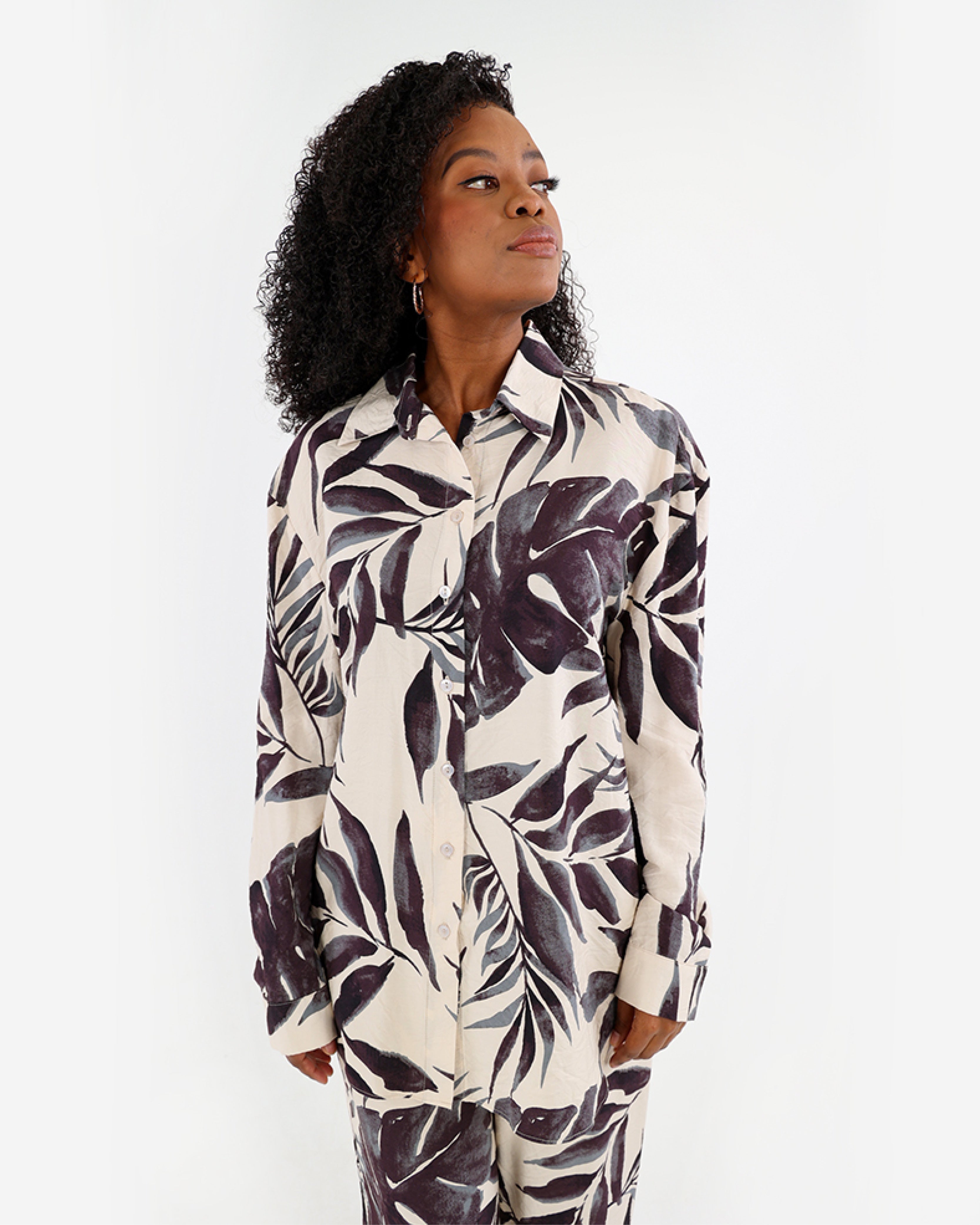 Long Sleeve Leaf Print Shirt