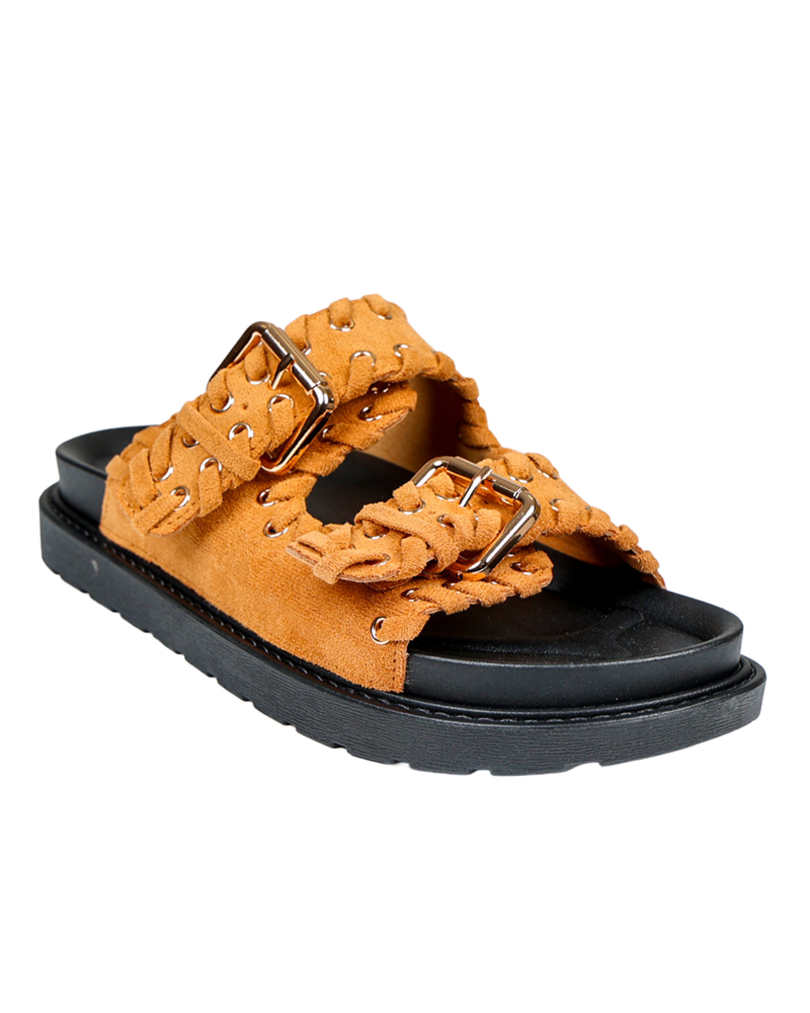 Tan Stitch Detail Chunky Cleated Slide