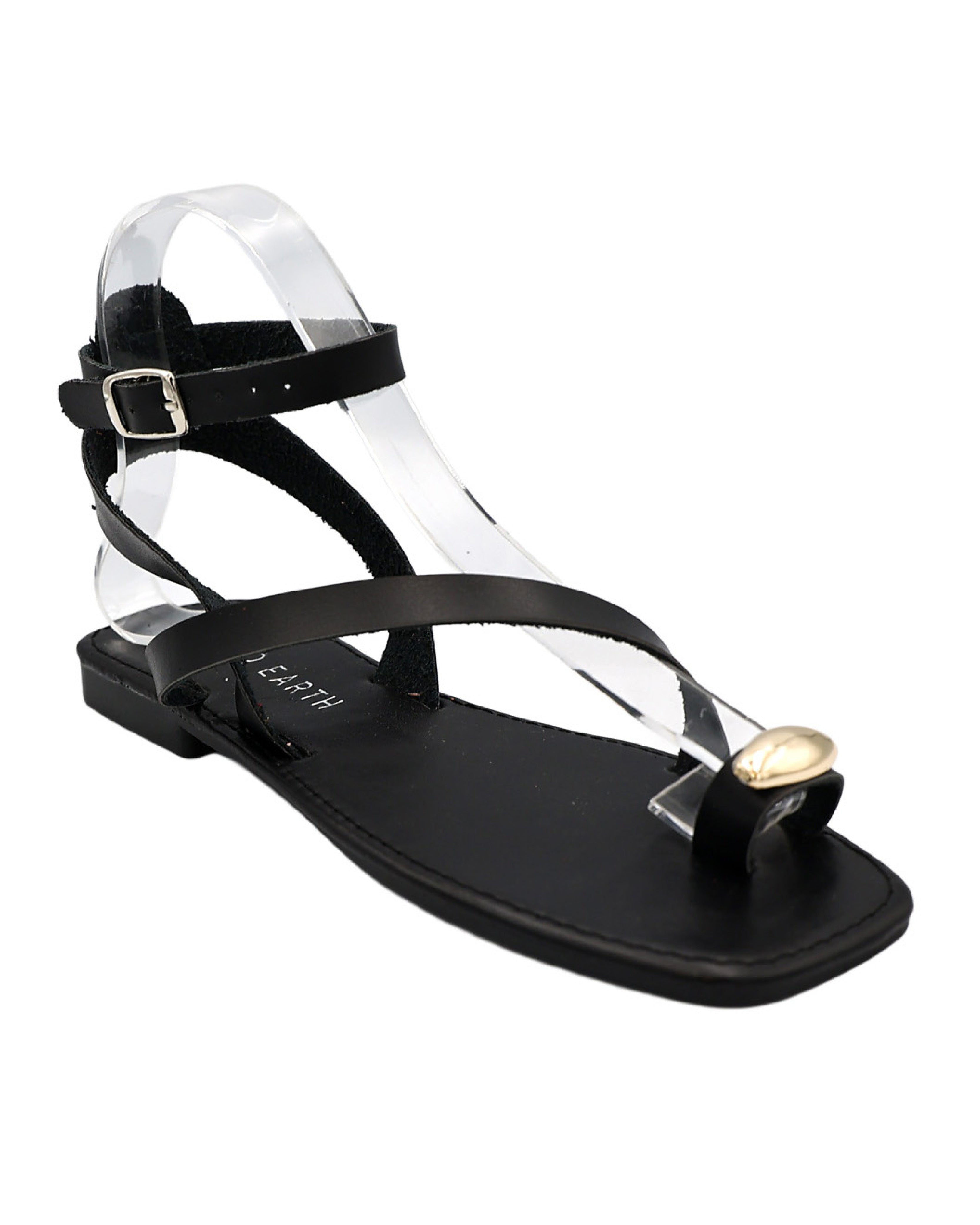 Black Ankle Strap Stud Detail Toepost Sandal