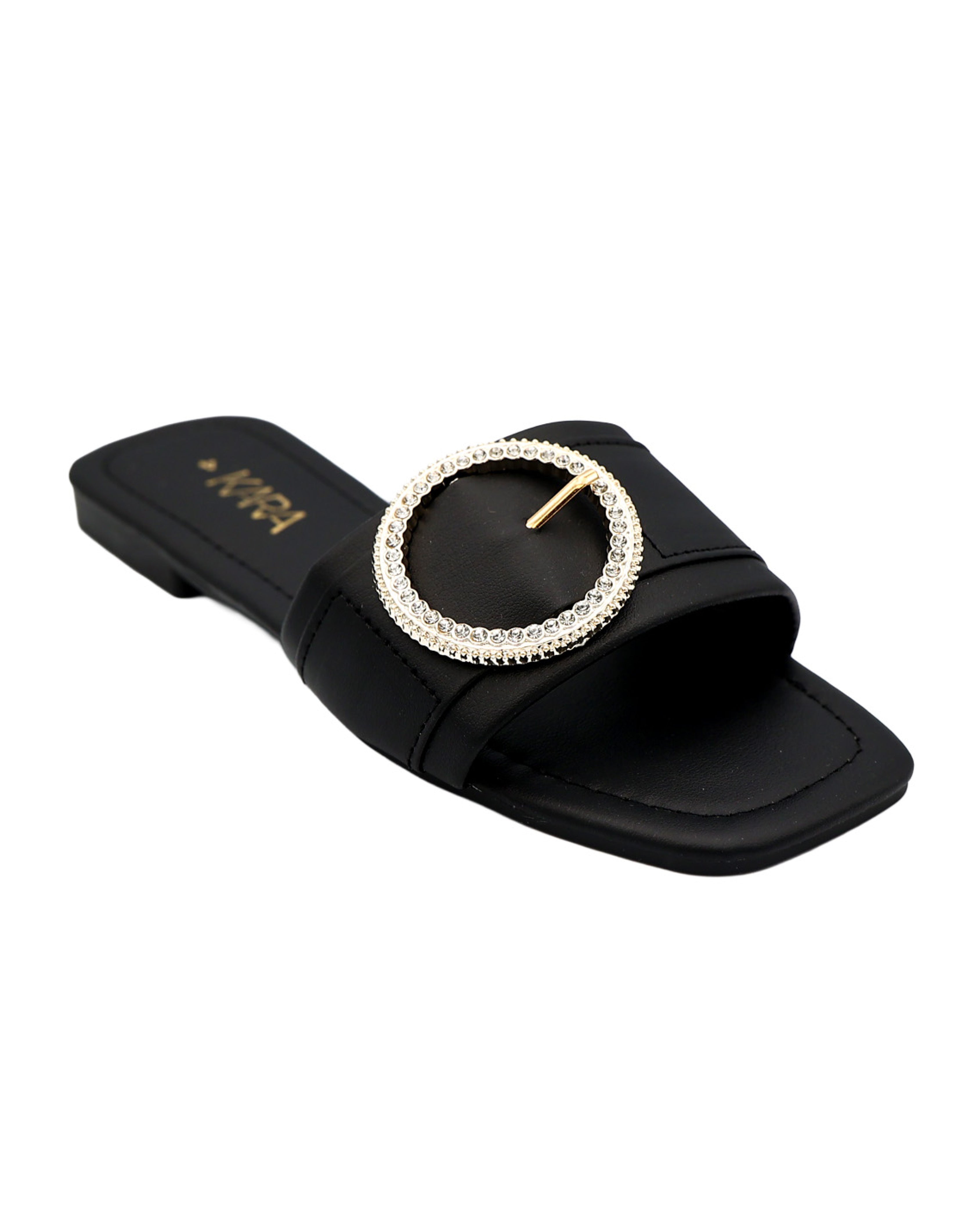 Black Circle Embellished Band Sandal