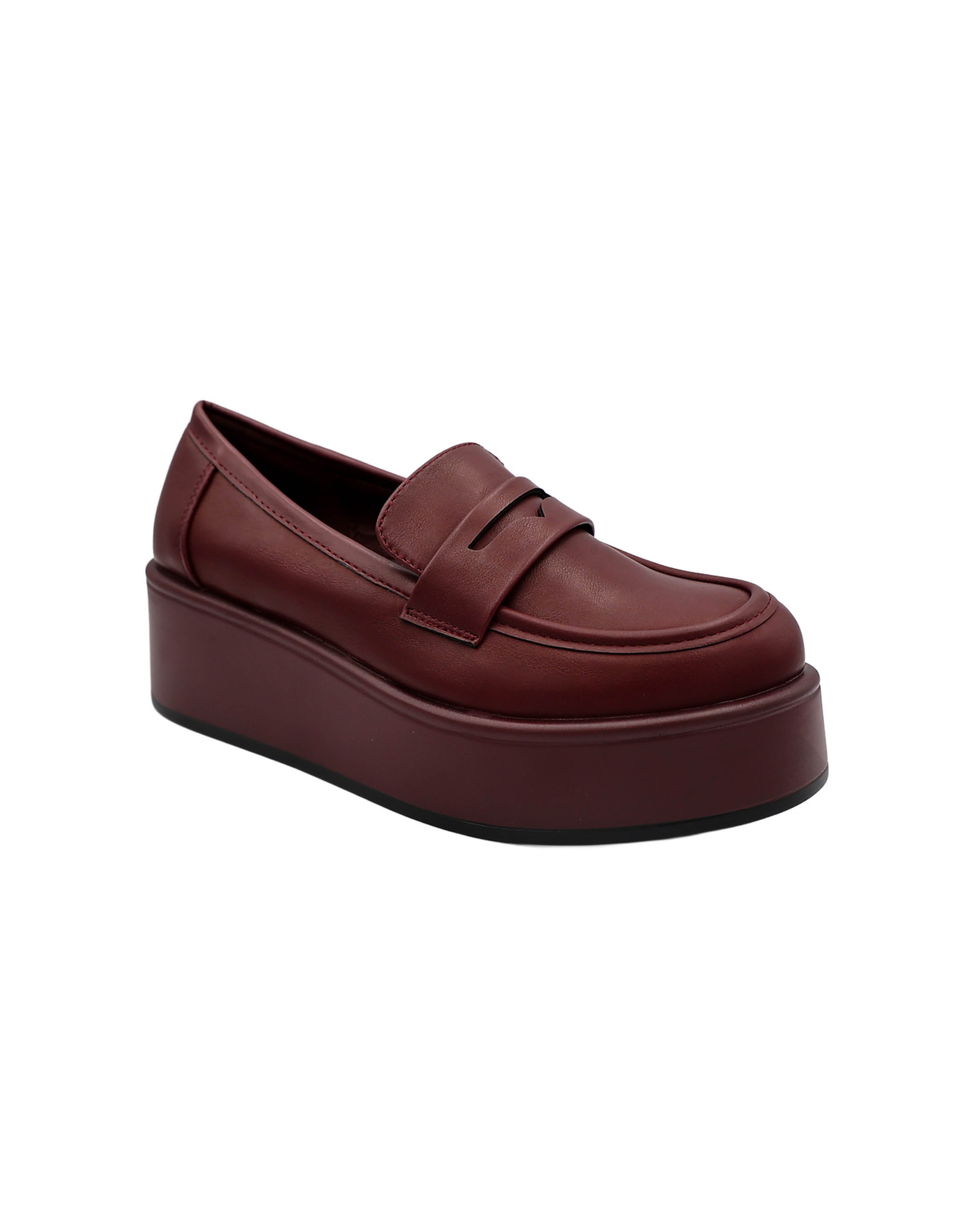 Burgundy Penny Moccasins Platform Boyfriend