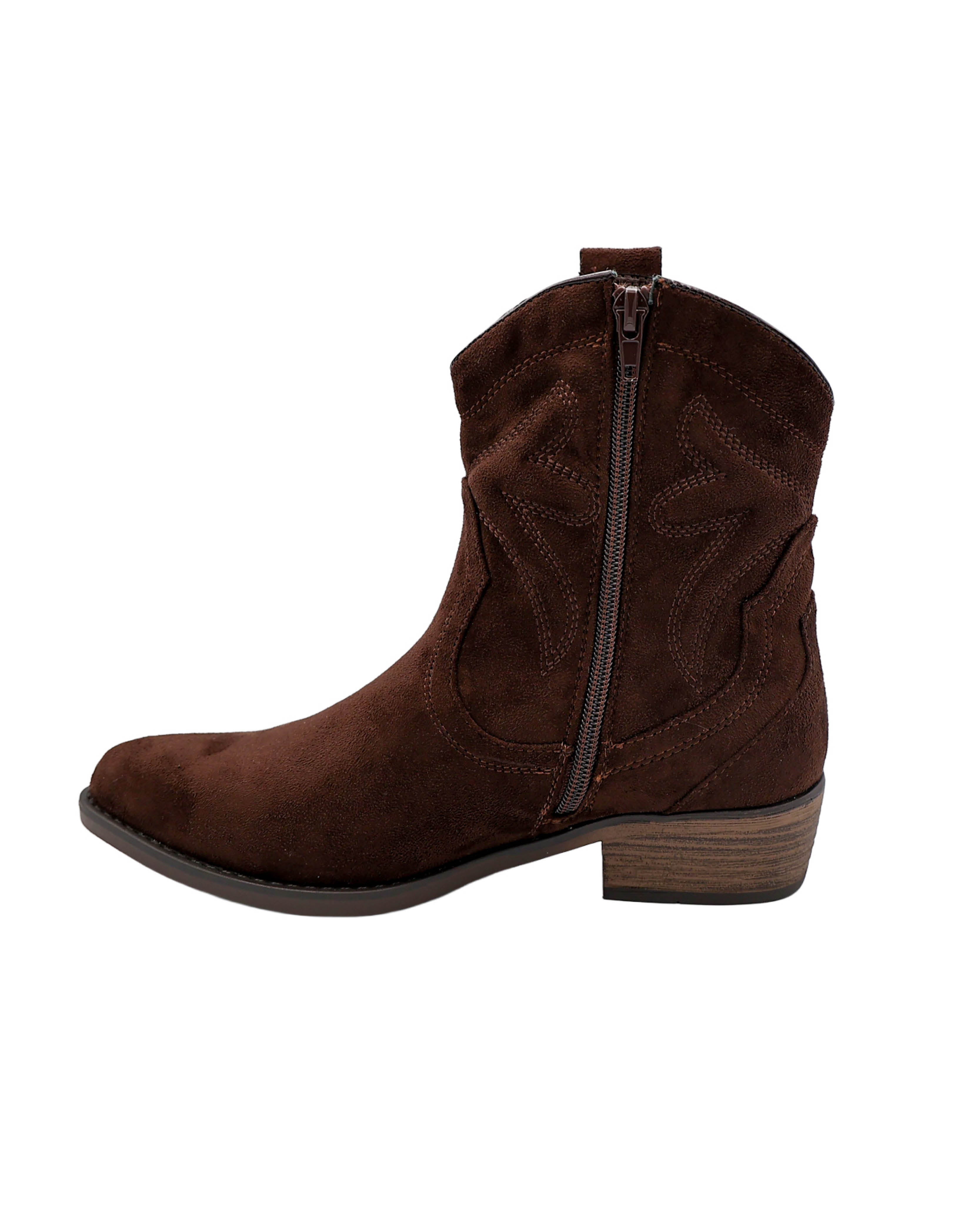 Chocolate Suede Look Cowboy Boots