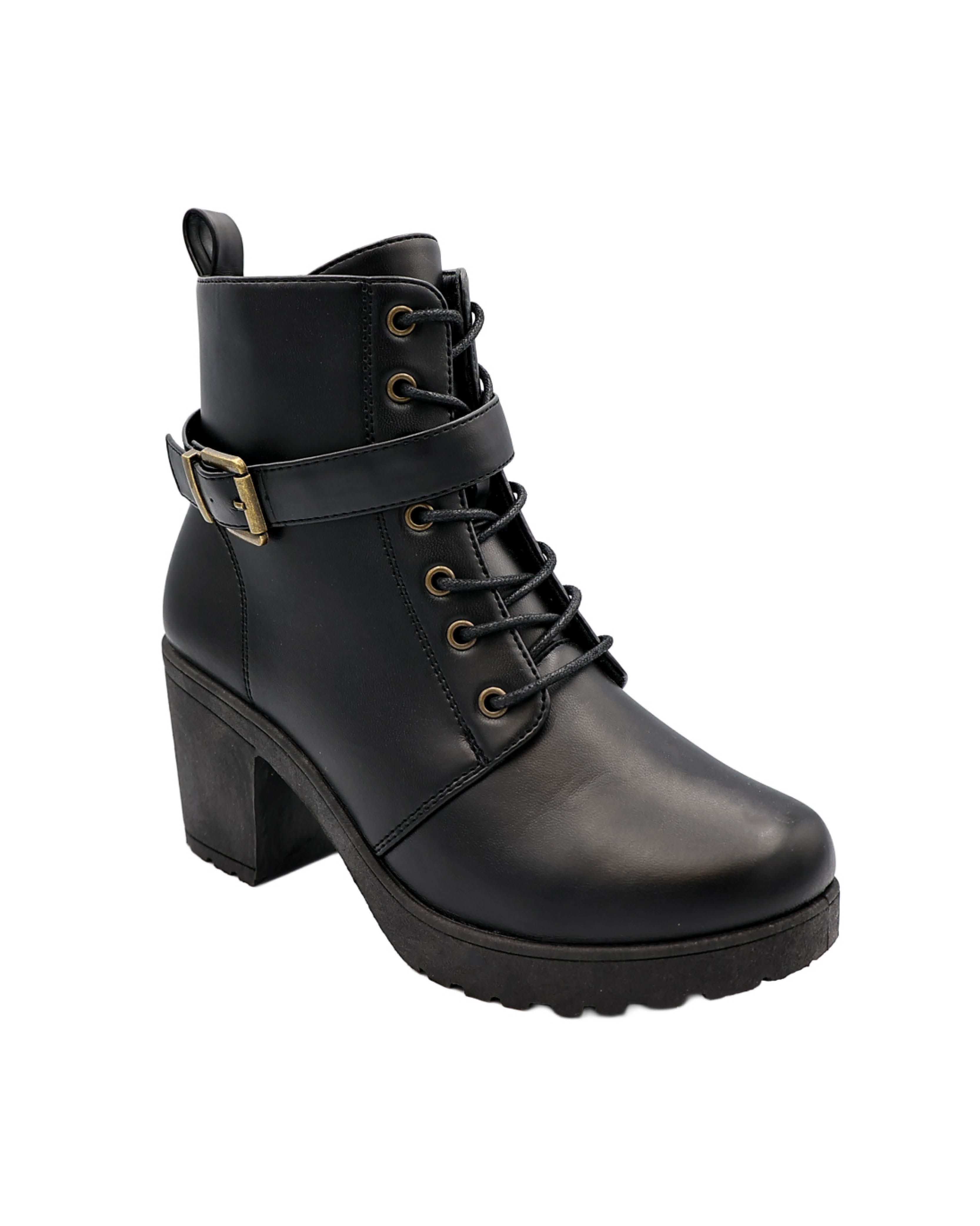 Buckle Detail Chunky Cleated Ankle Boot