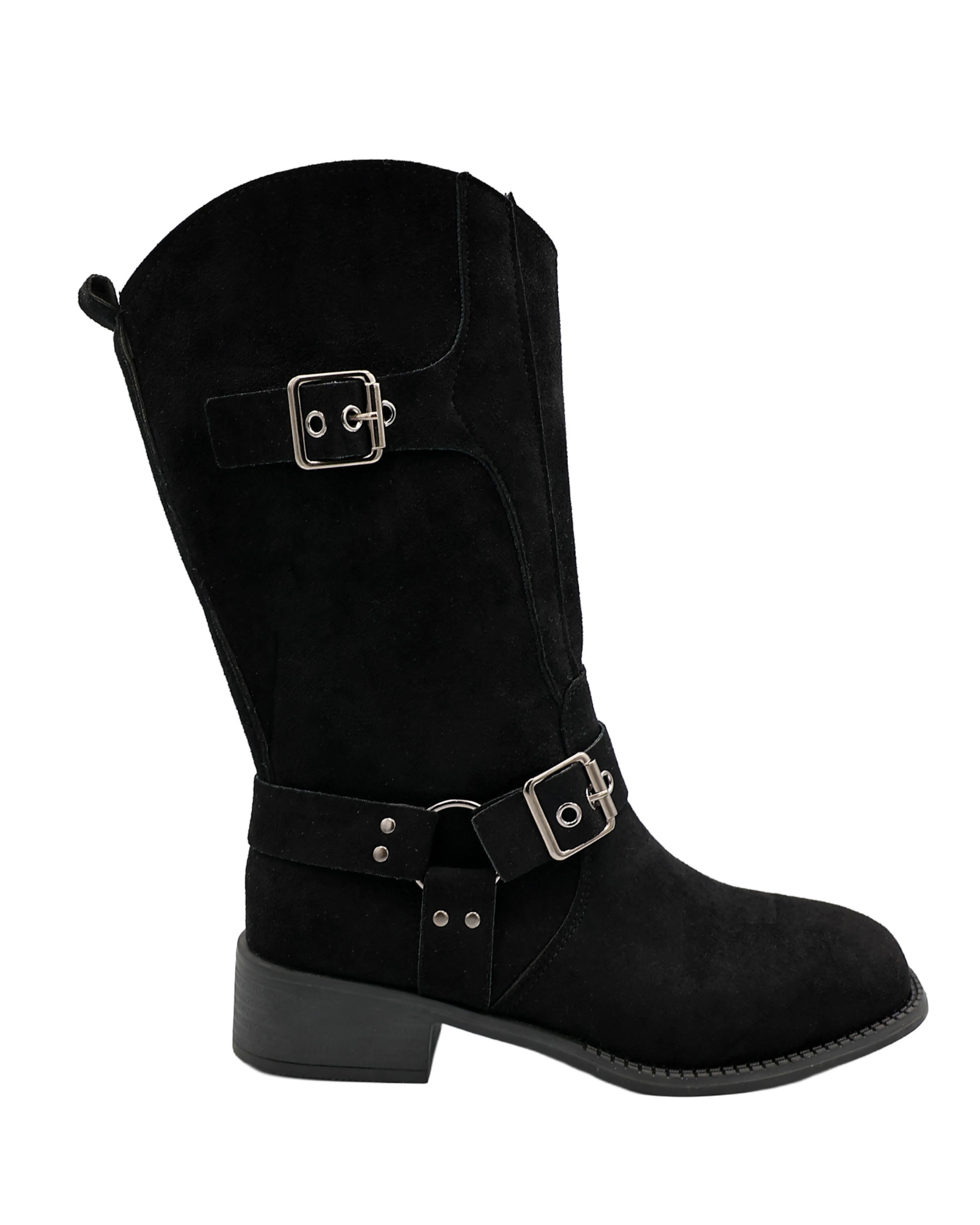 Suede Look Mid Calf Biker Boot