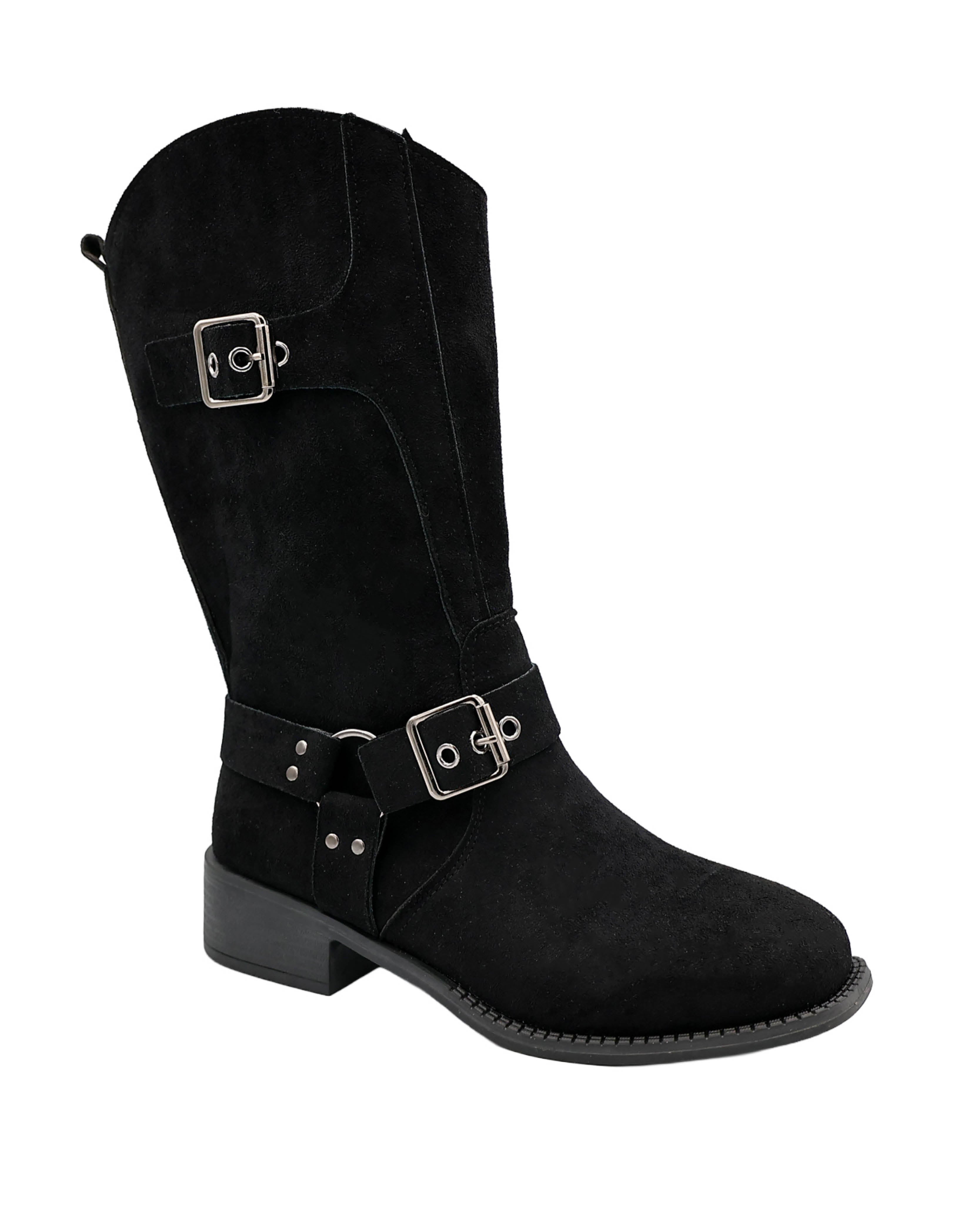 Suede Look Mid Calf Biker Boot