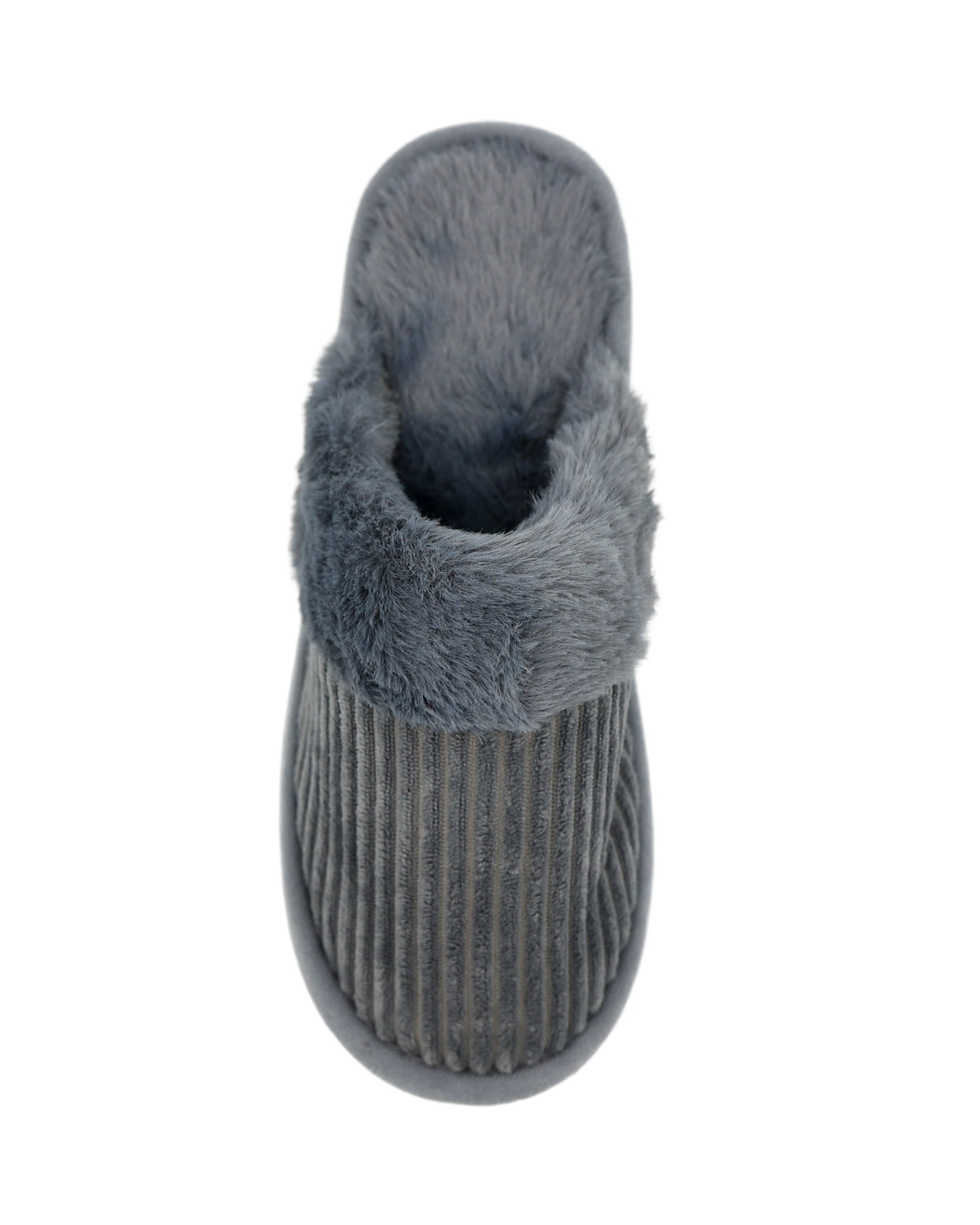Blue Fur Collar Ribbed Slipper
