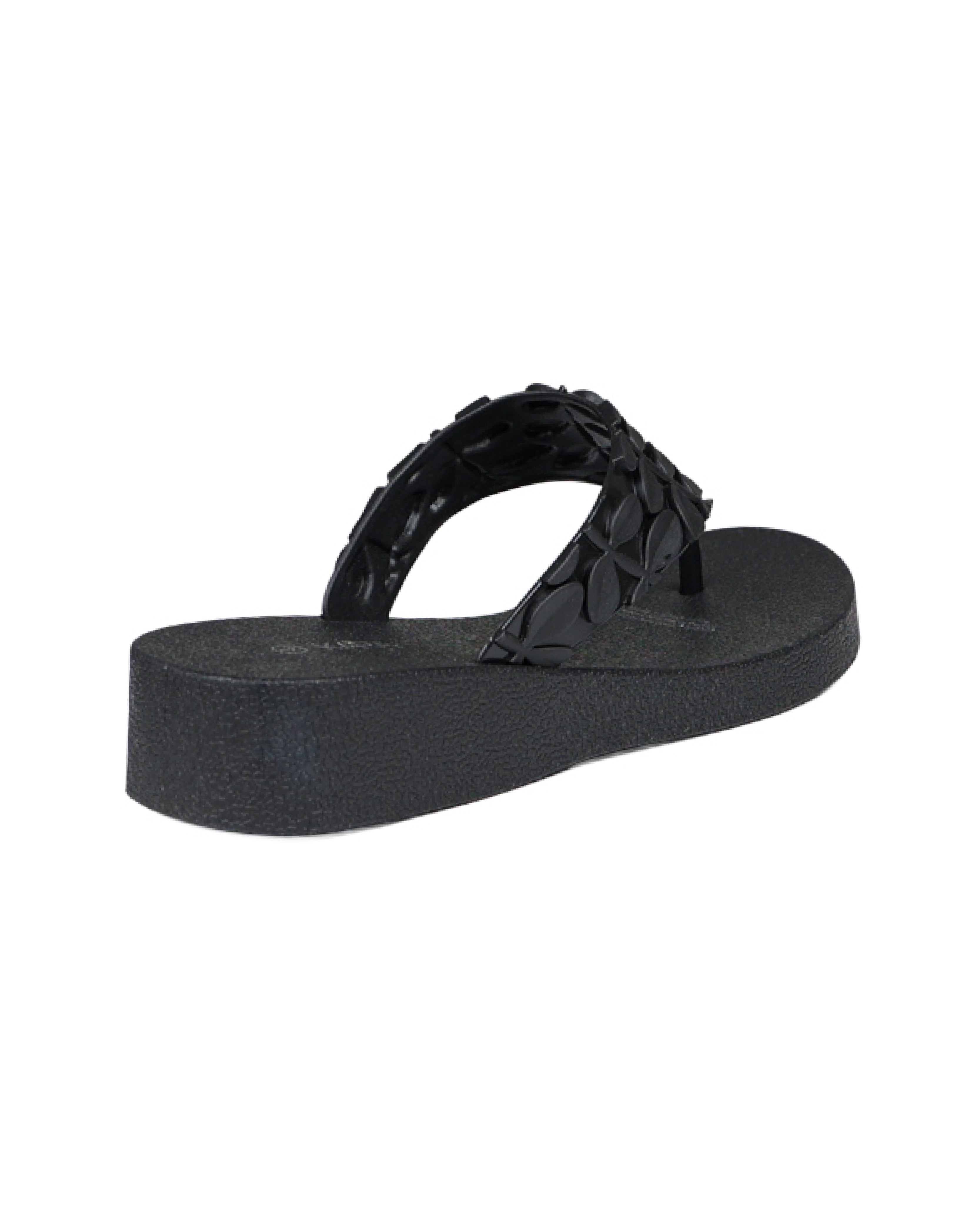 Leaf Embossed Wedge Sandals