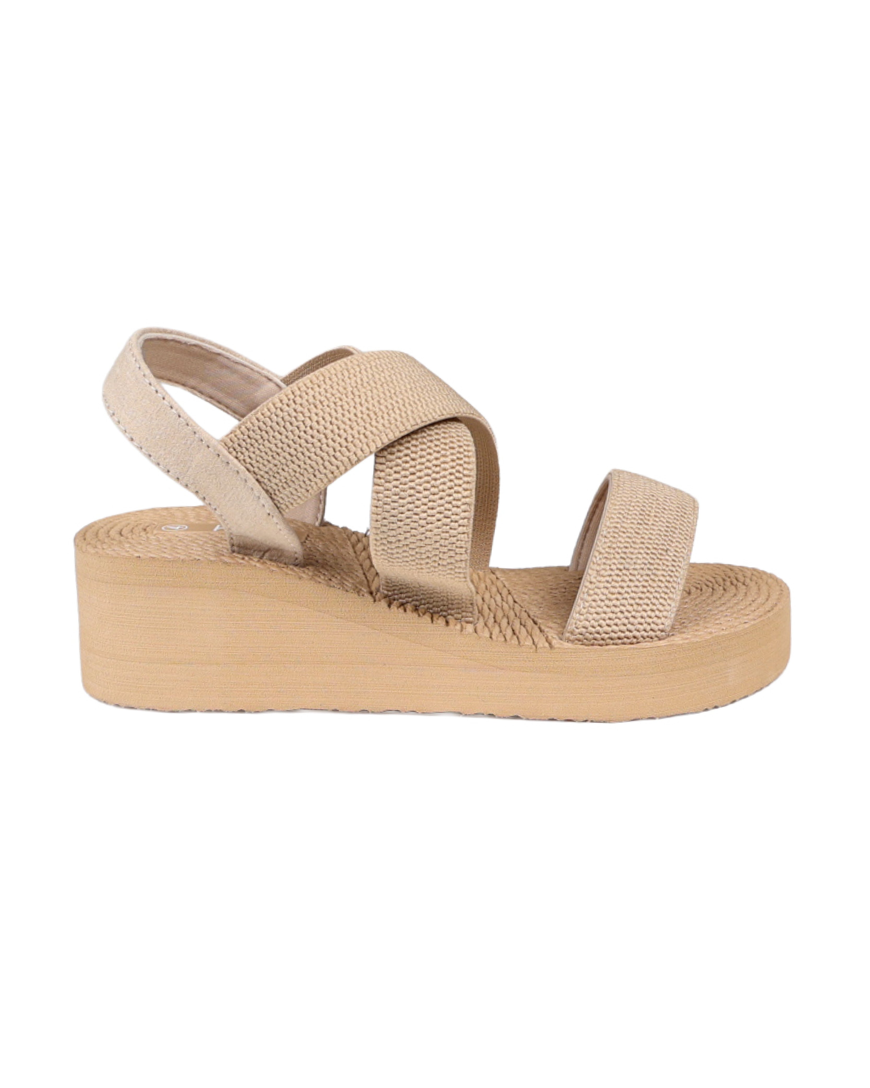 Taupe Elastic Crossover Wedge Sandals