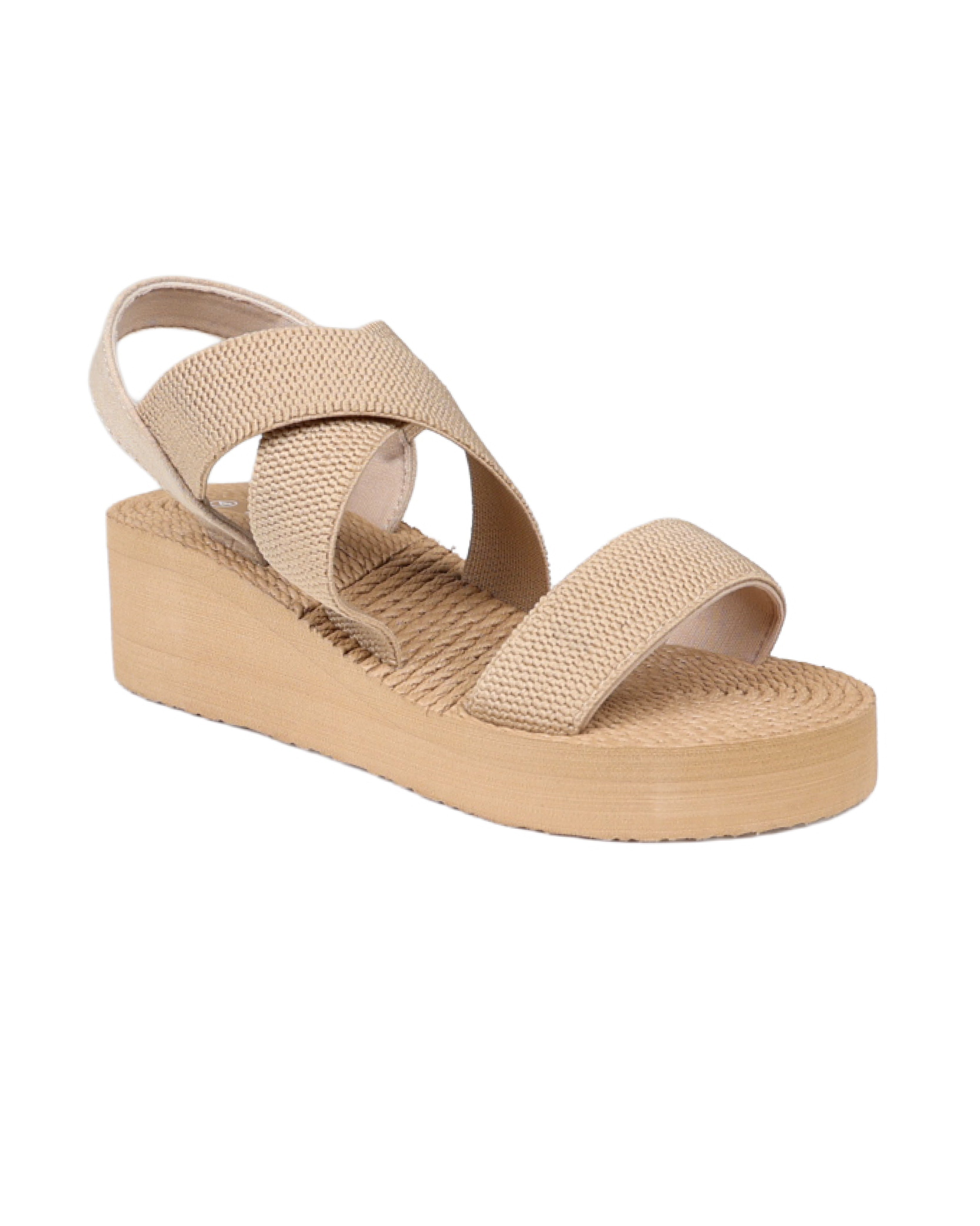 Taupe Elastic Crossover Wedge Sandals