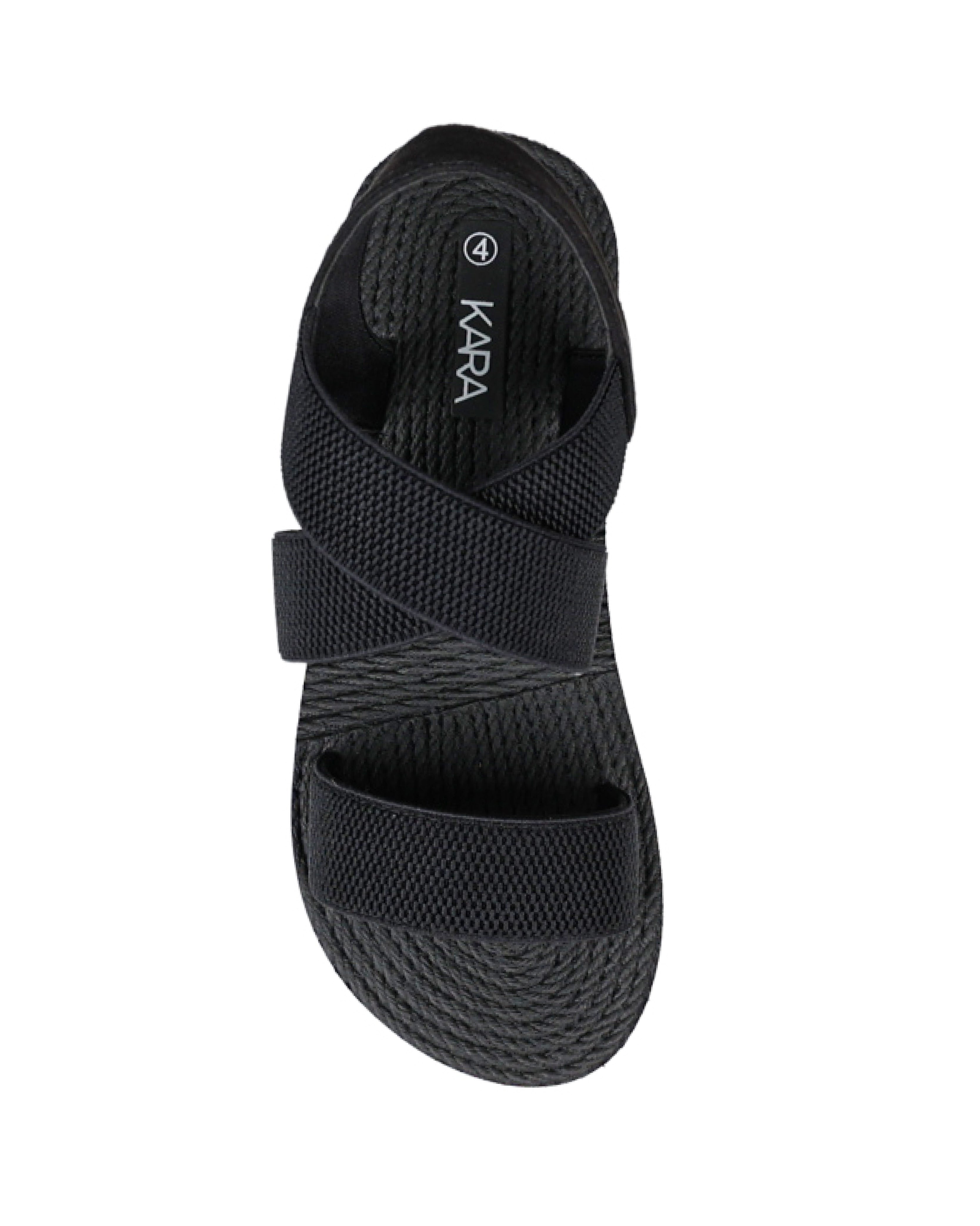 Black Elastic Crossover Wedge Sandals