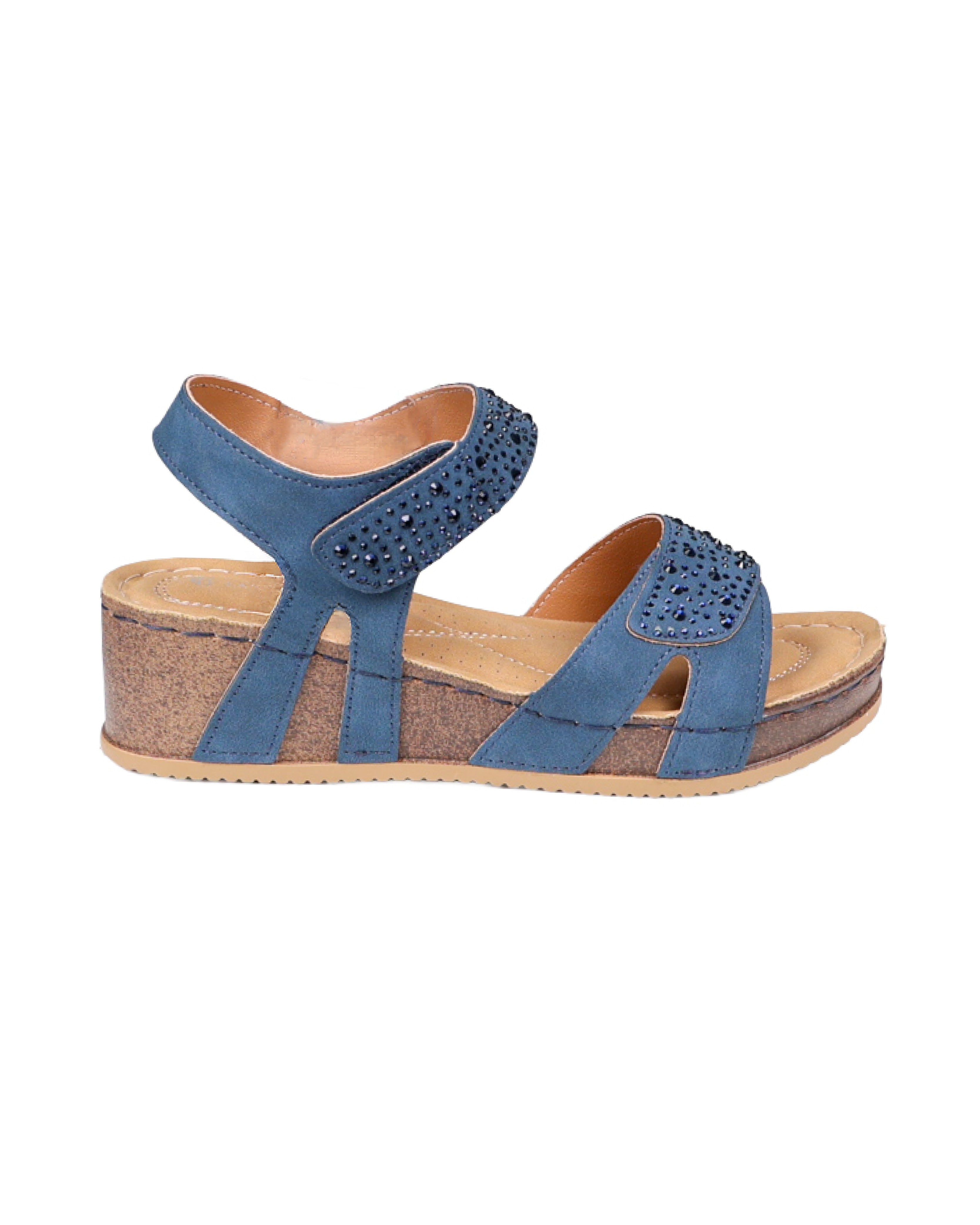 Blue Diamante Embellished Wedge Sandals