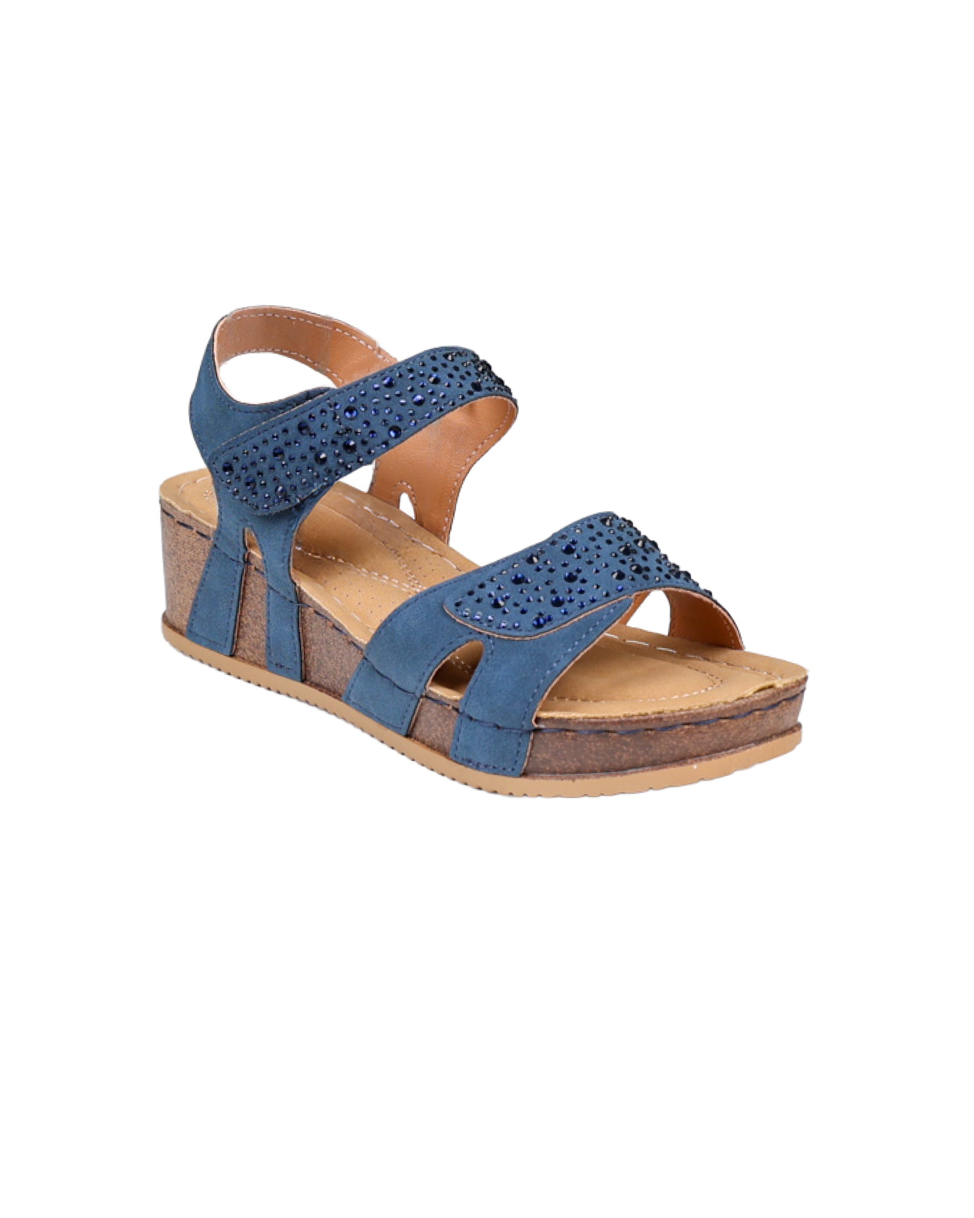Blue Diamante Embellished Wedge Sandals