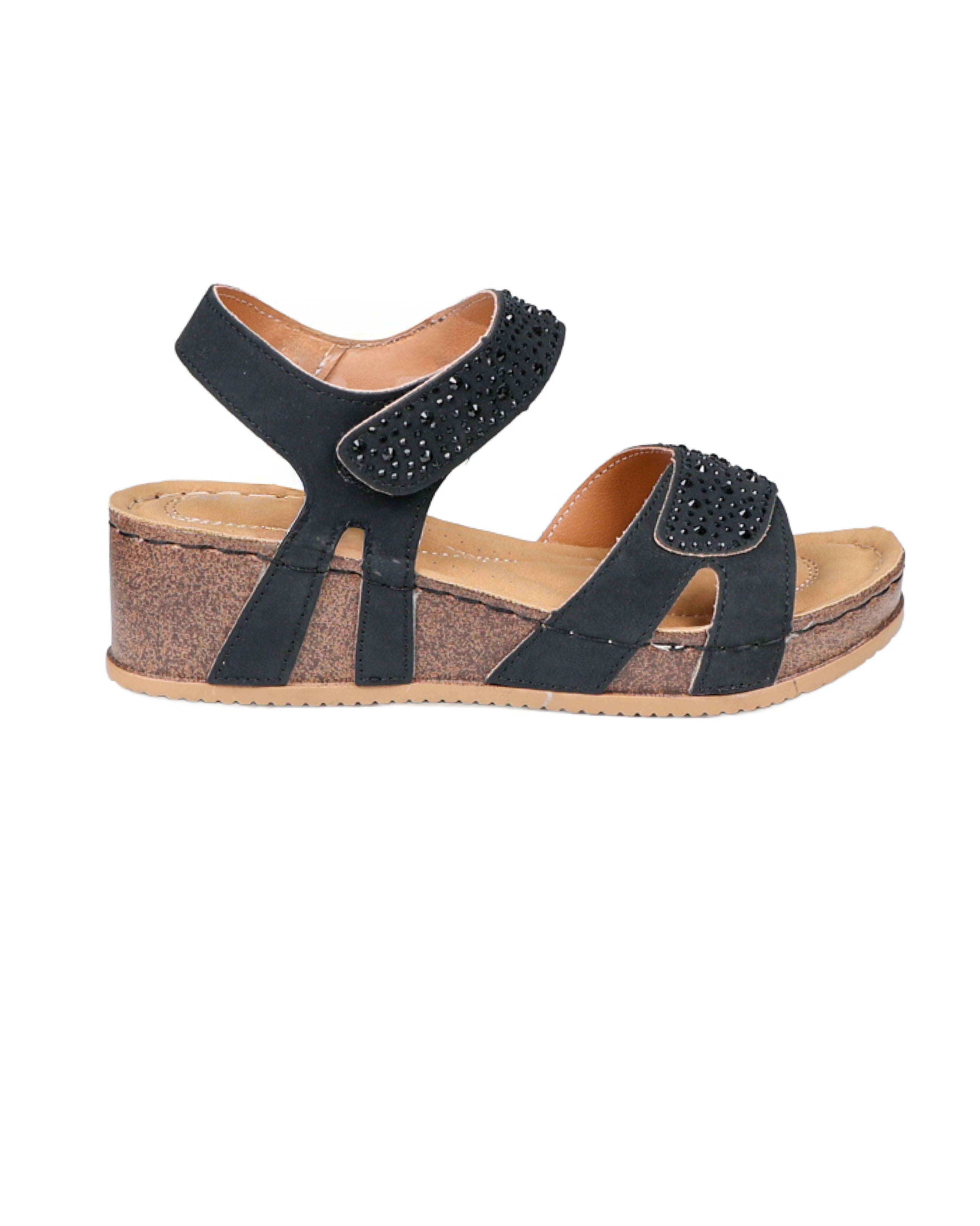 Black Diamante Embellished Wedge Sandals