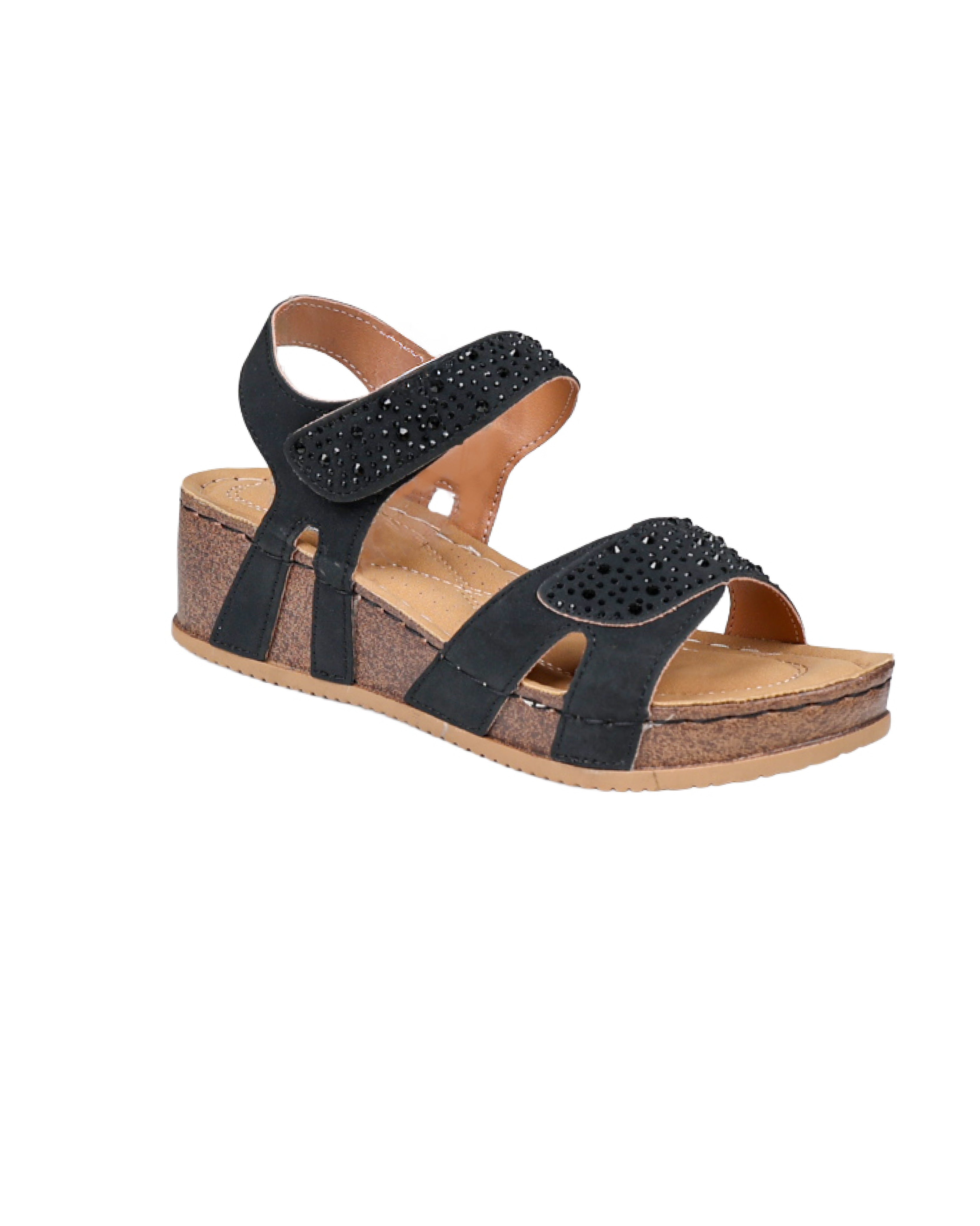 Black Diamante Embellished Wedge Sandals