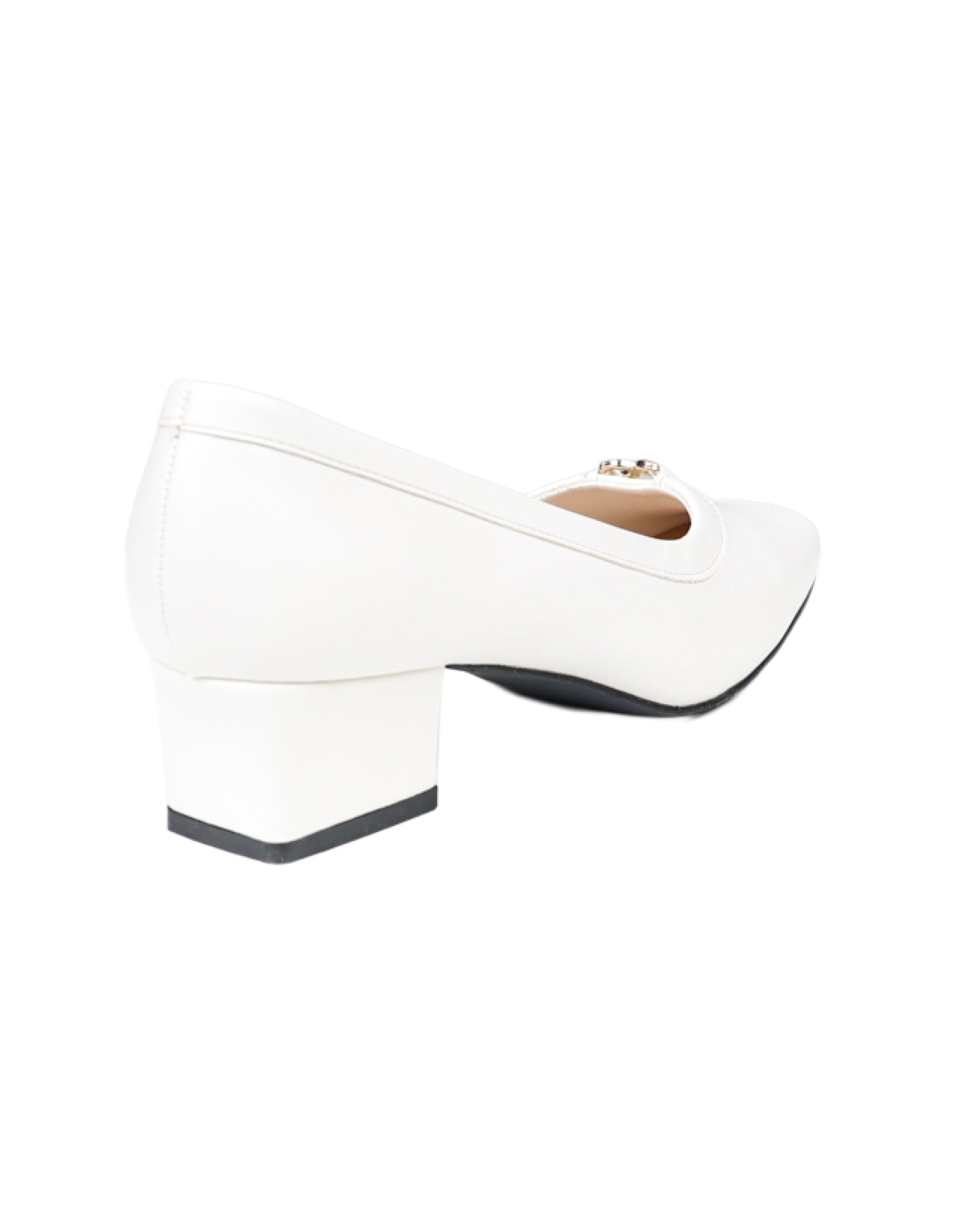 White Embellished Block Heel Court