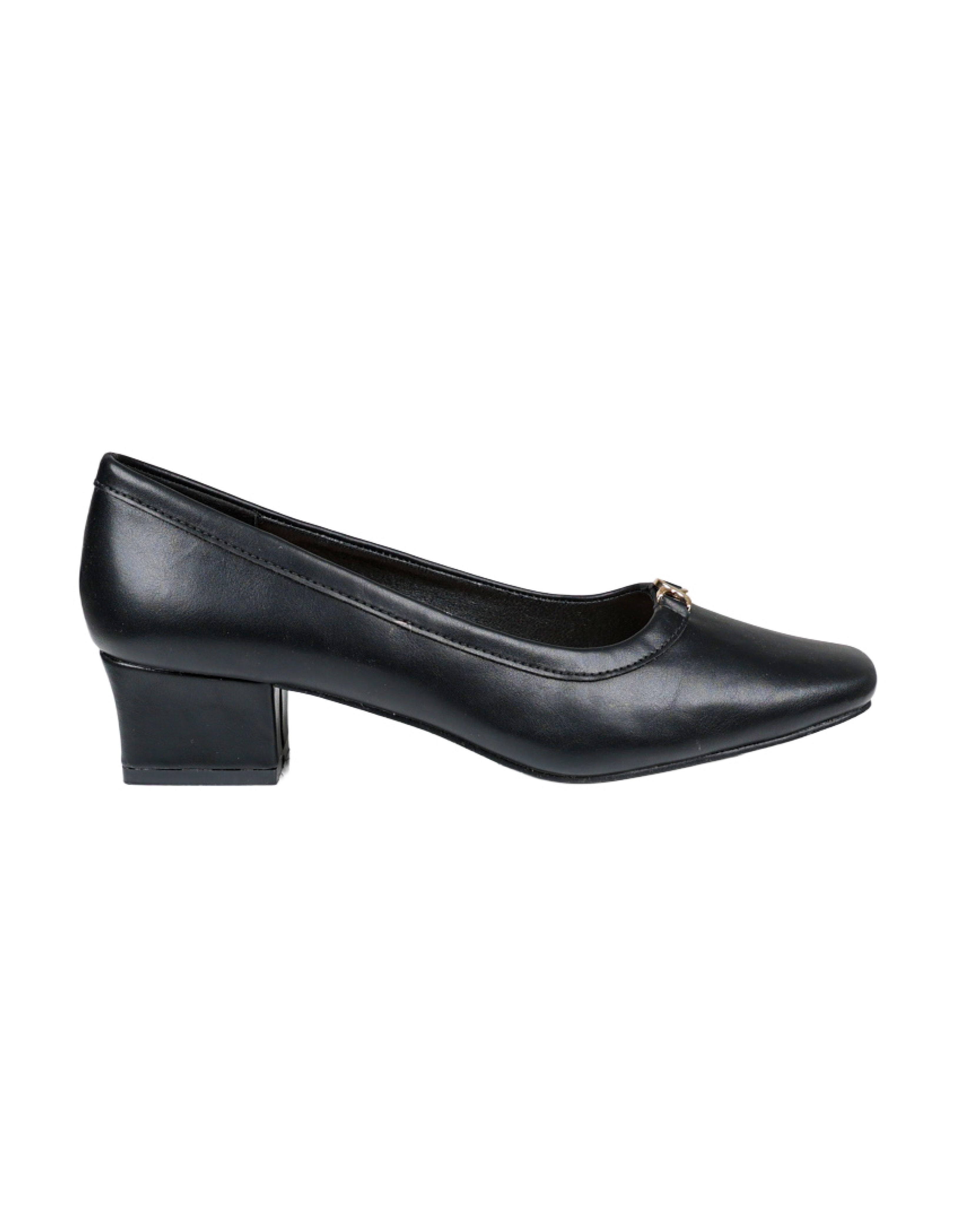 Black Embellished Block Heel Court