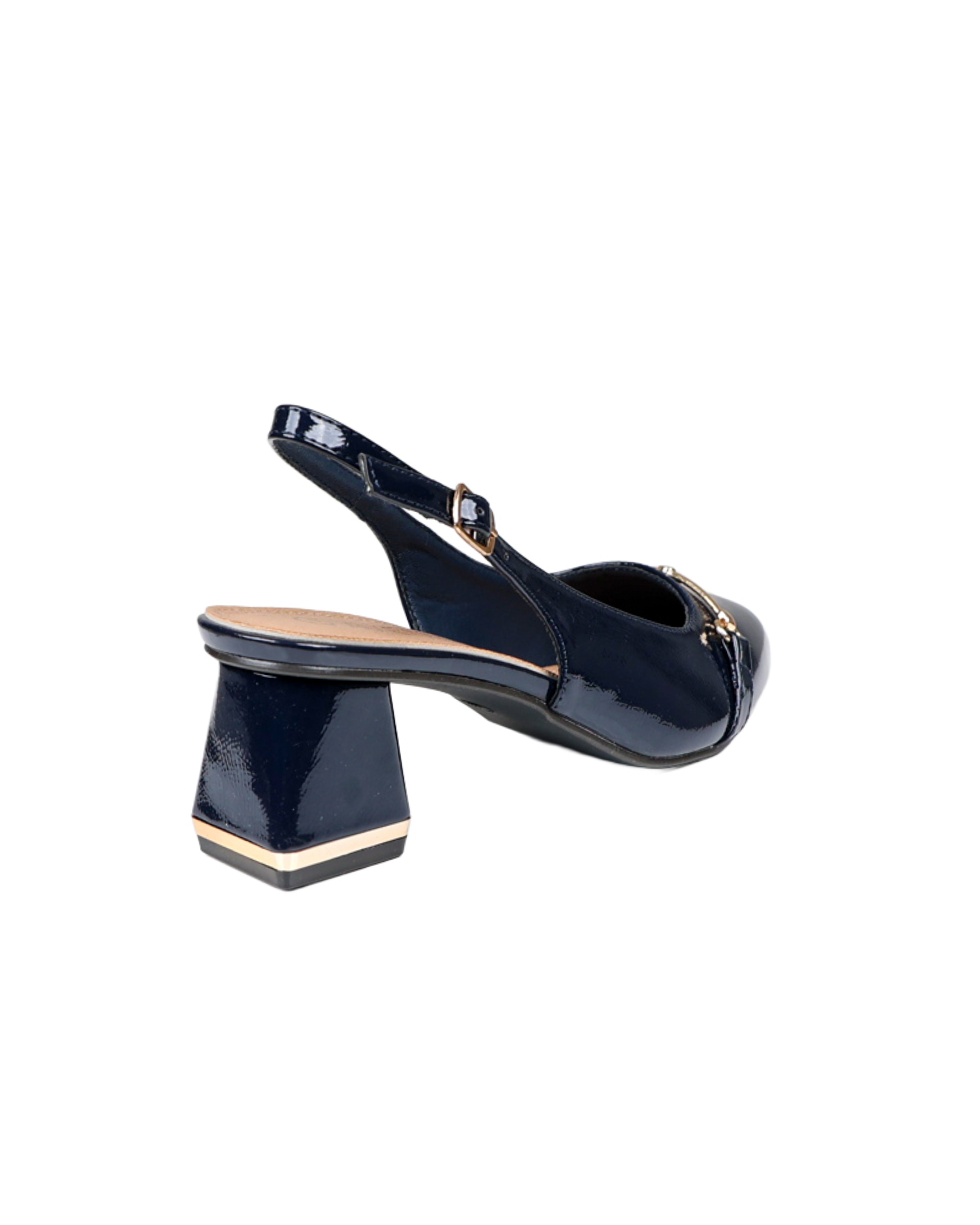 Navy Snaffle Embellished Slingback Block Heels