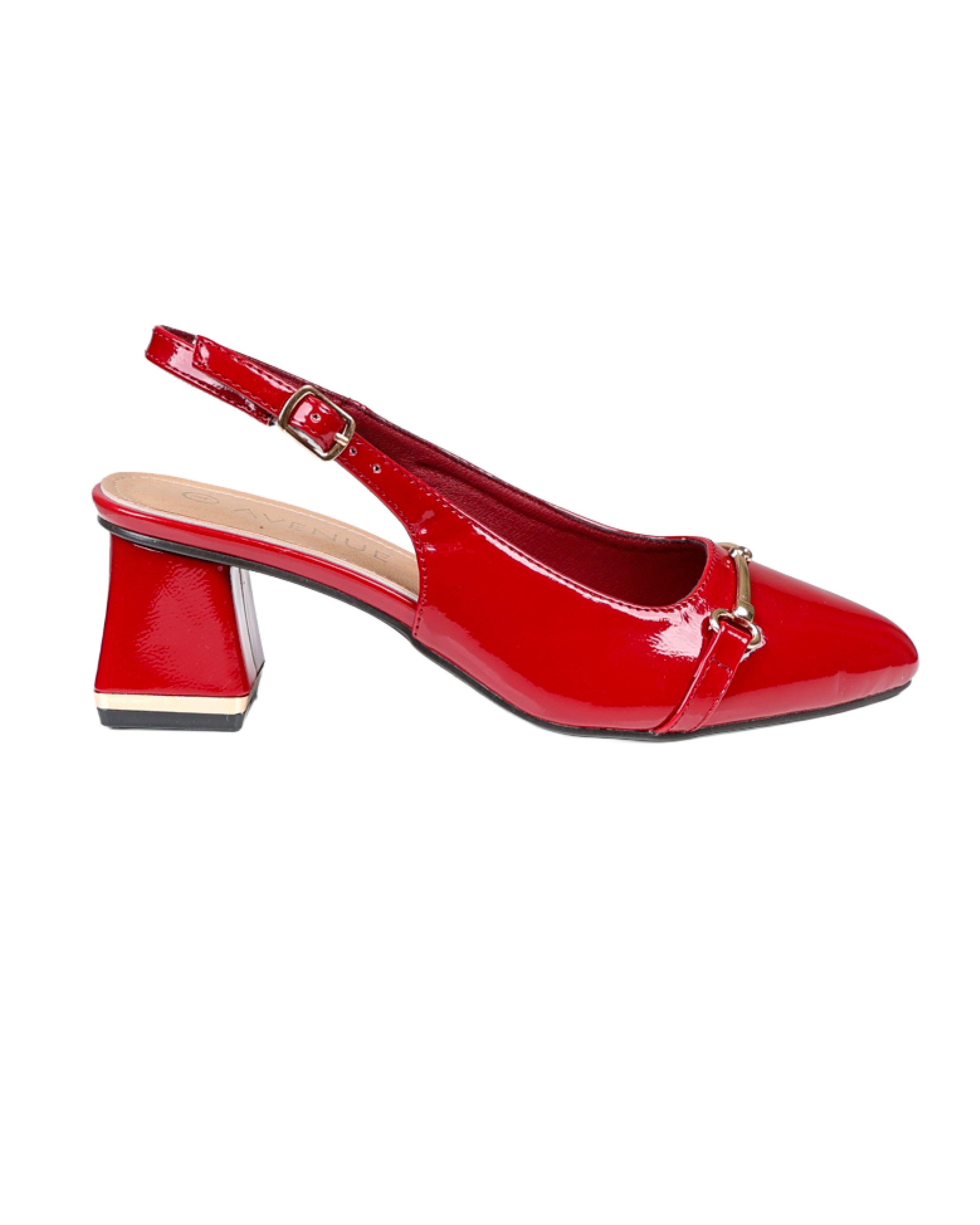 Red Snaffle Embellished Slingback Block Heels