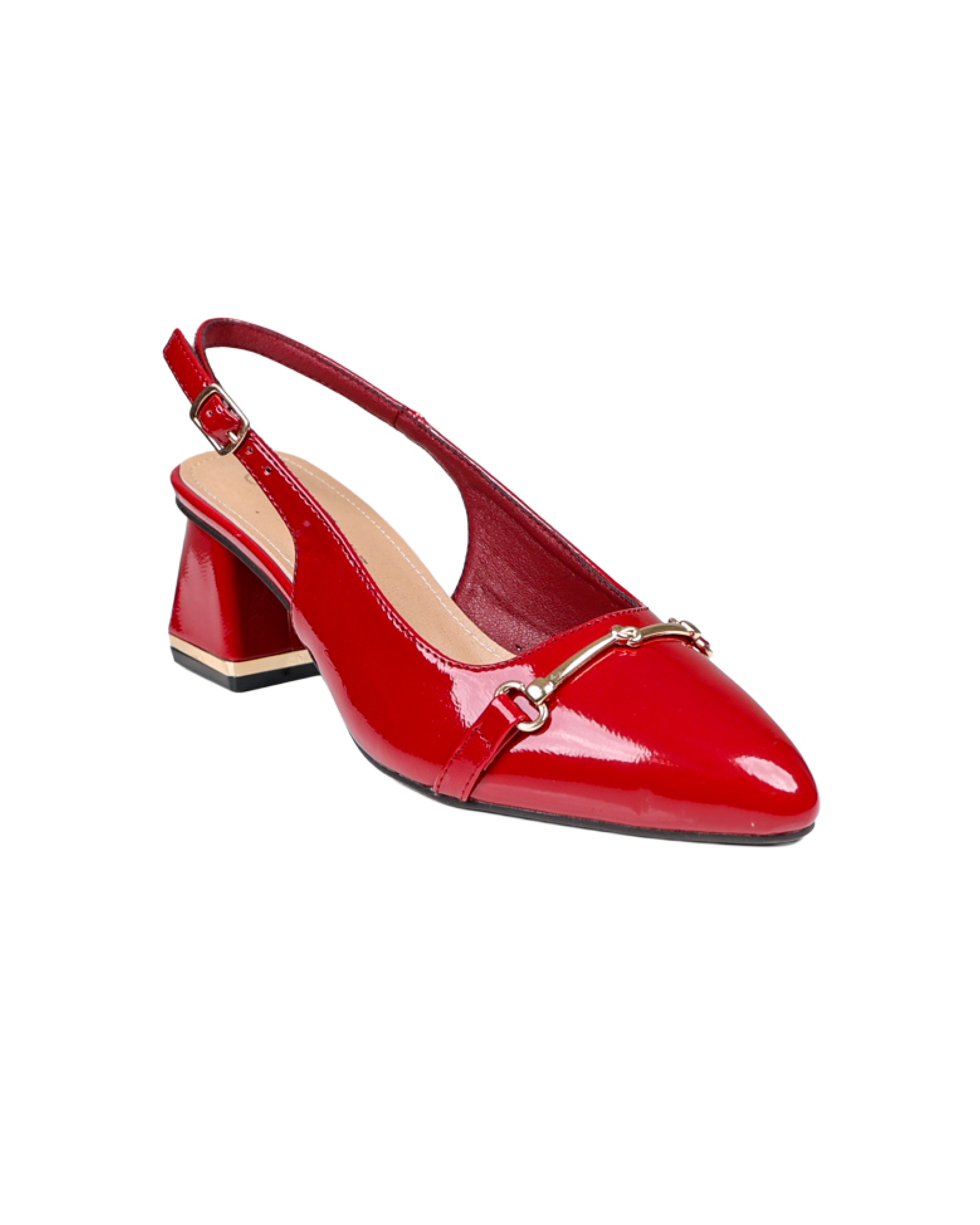 Red Snaffle Embellished Slingback Block Heels