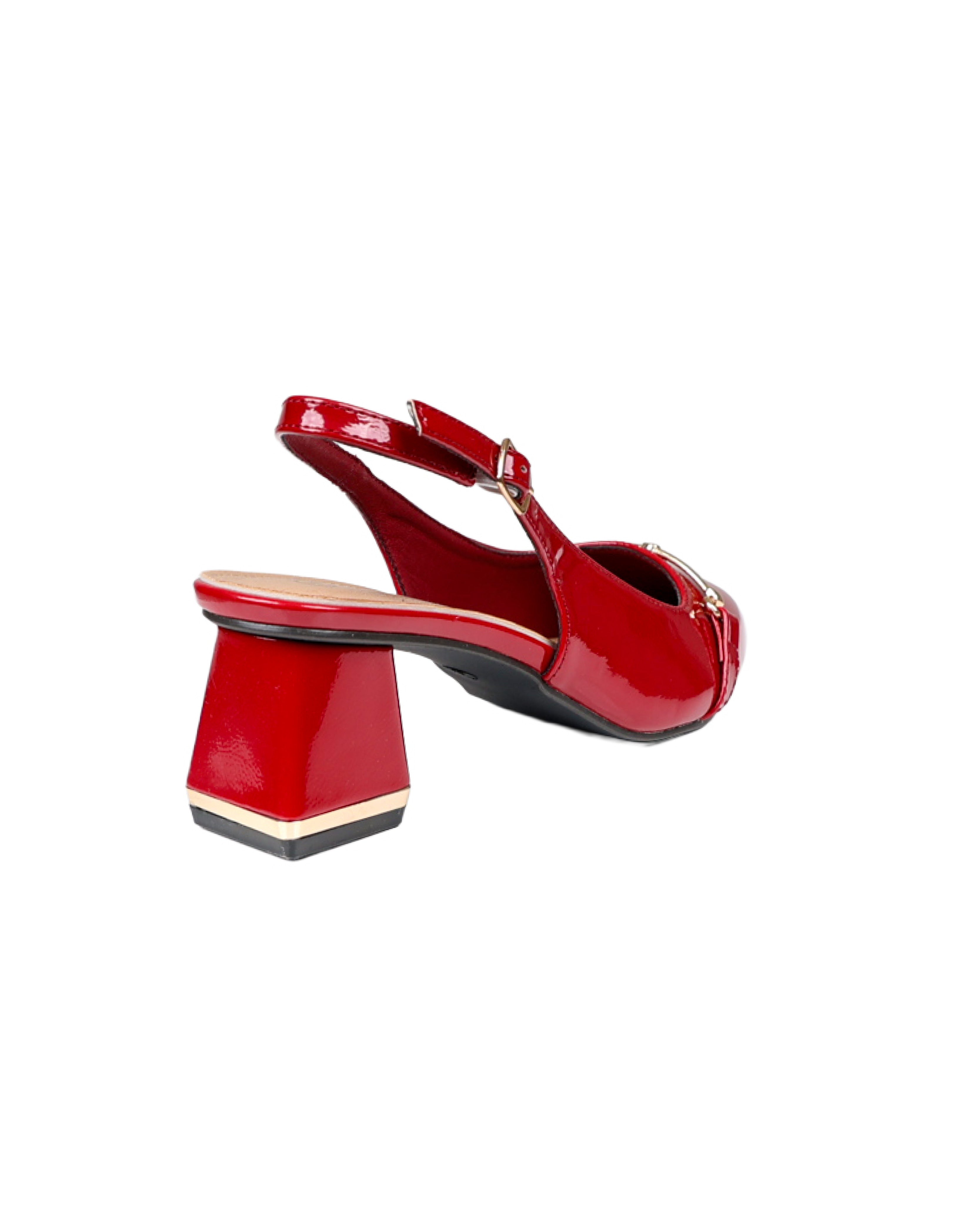 Red Snaffle Embellished Slingback Block Heels