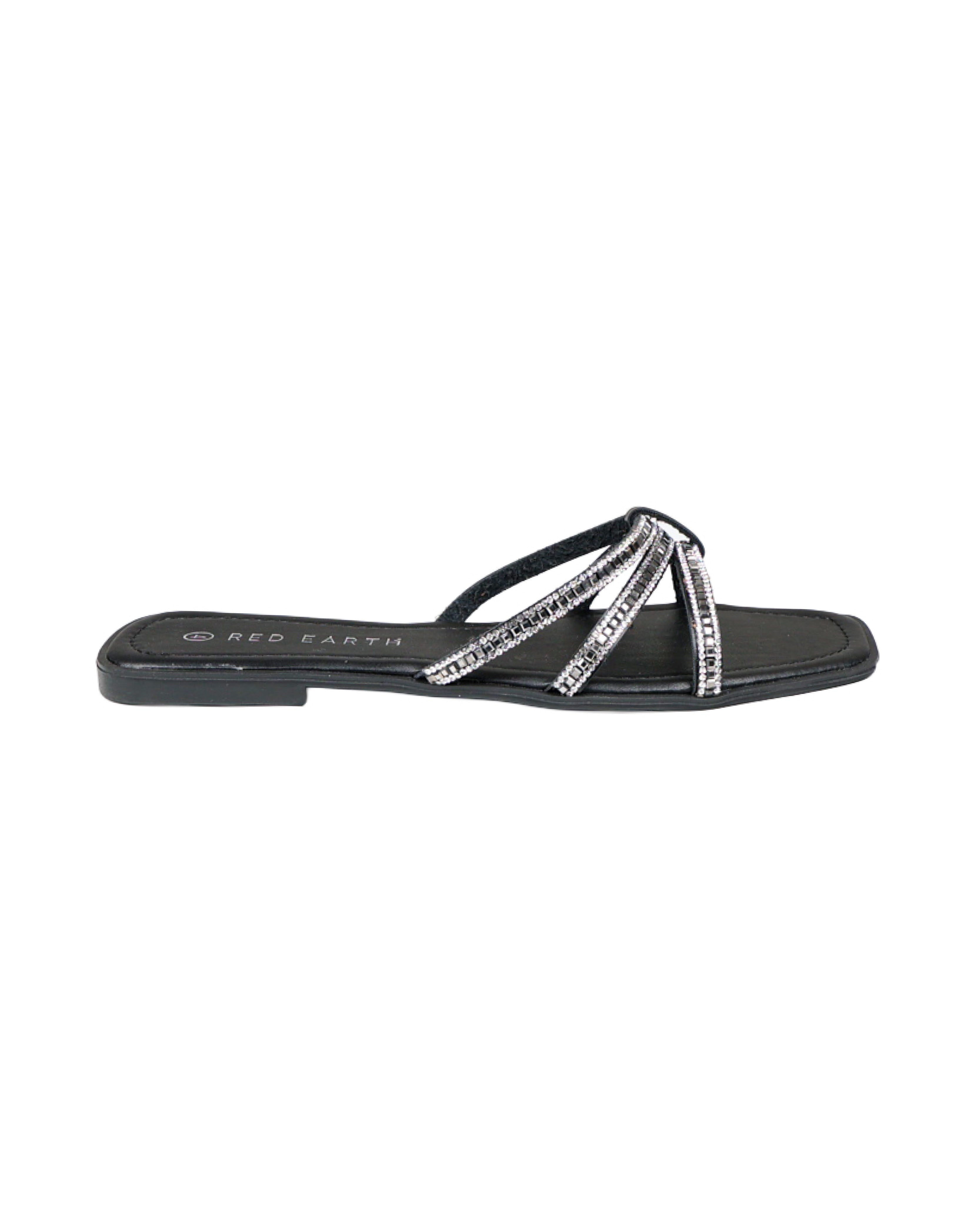 Black Embellished Tri-Band Sandals